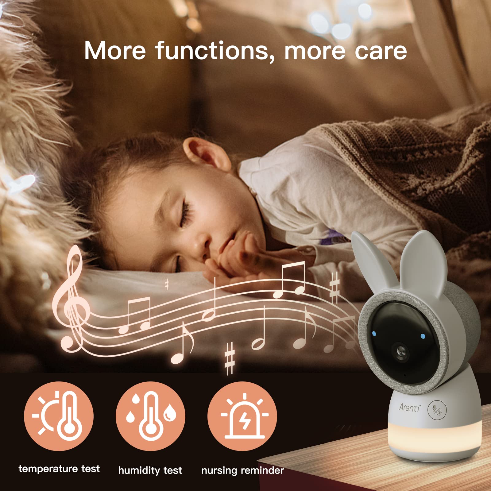 ARENTI 2K Smart Baby Monitor with 5-Inch Wireless Display | Night Vision, Lullabies, Cry & Motion Detection | Nursery Camera with Two-Way Audio & Temp/Humidity Sensor | Perfect for Newborns, Toddlers & Home Security