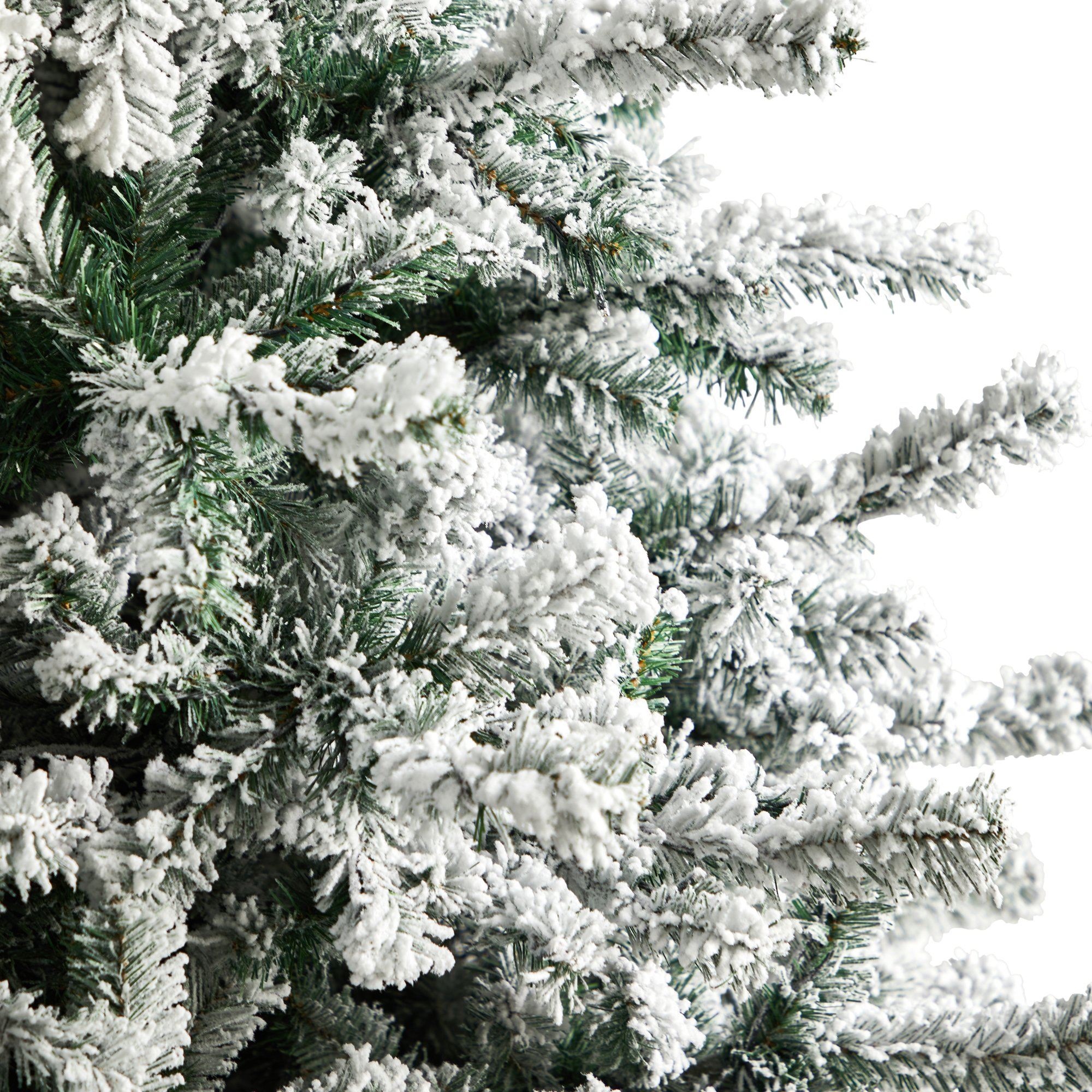 10' Flocked Rock Springs Spruce Christmas Tree with 800 Warm White LED Lights & 1880 Bendable Branches - Perfect for Living Room, Office, and Holiday Decorations