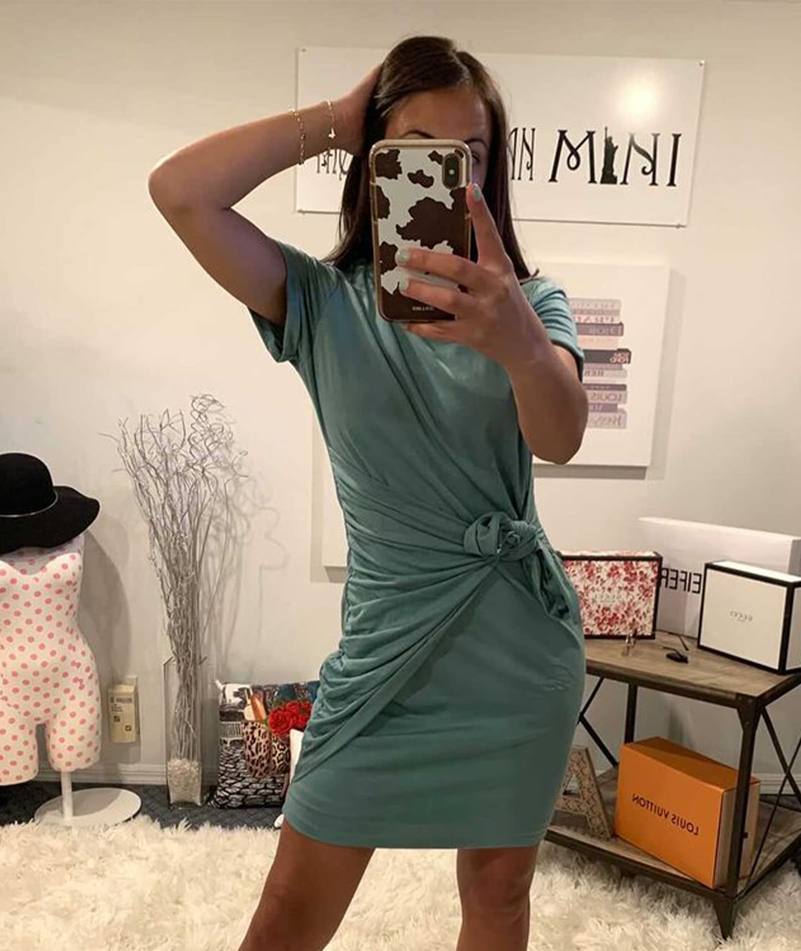 BTFBM Women's 2025 Spring Summer Casual Short Sleeve Ruched Bodycon Tank Dress with Tie Waist - Perfect for Beach, Vacation, Party & Date Night Outfits
