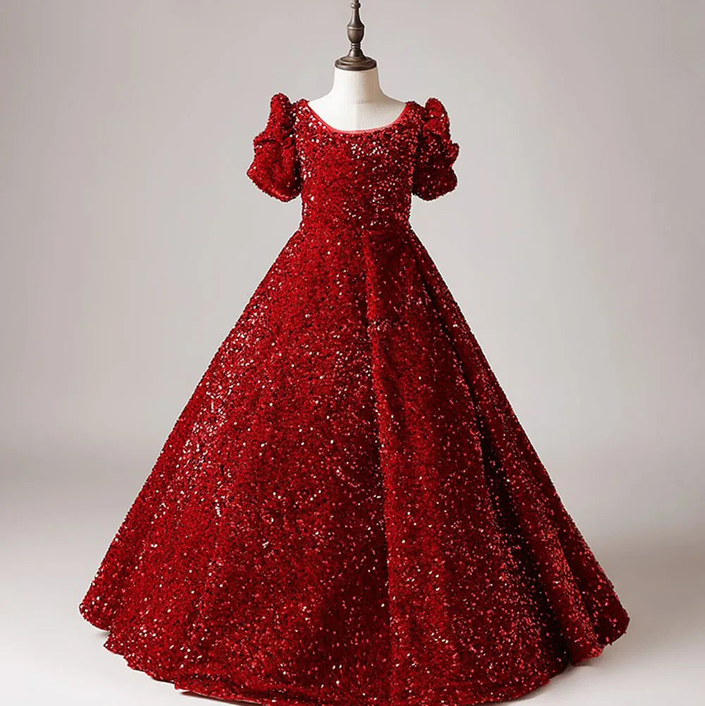 Sparkly Red Sequins Flower Girl Dress for Kids - Elegant Pageant, Birthday & Concert Outfit - Perfect for Special Occasions & Photo Shoots