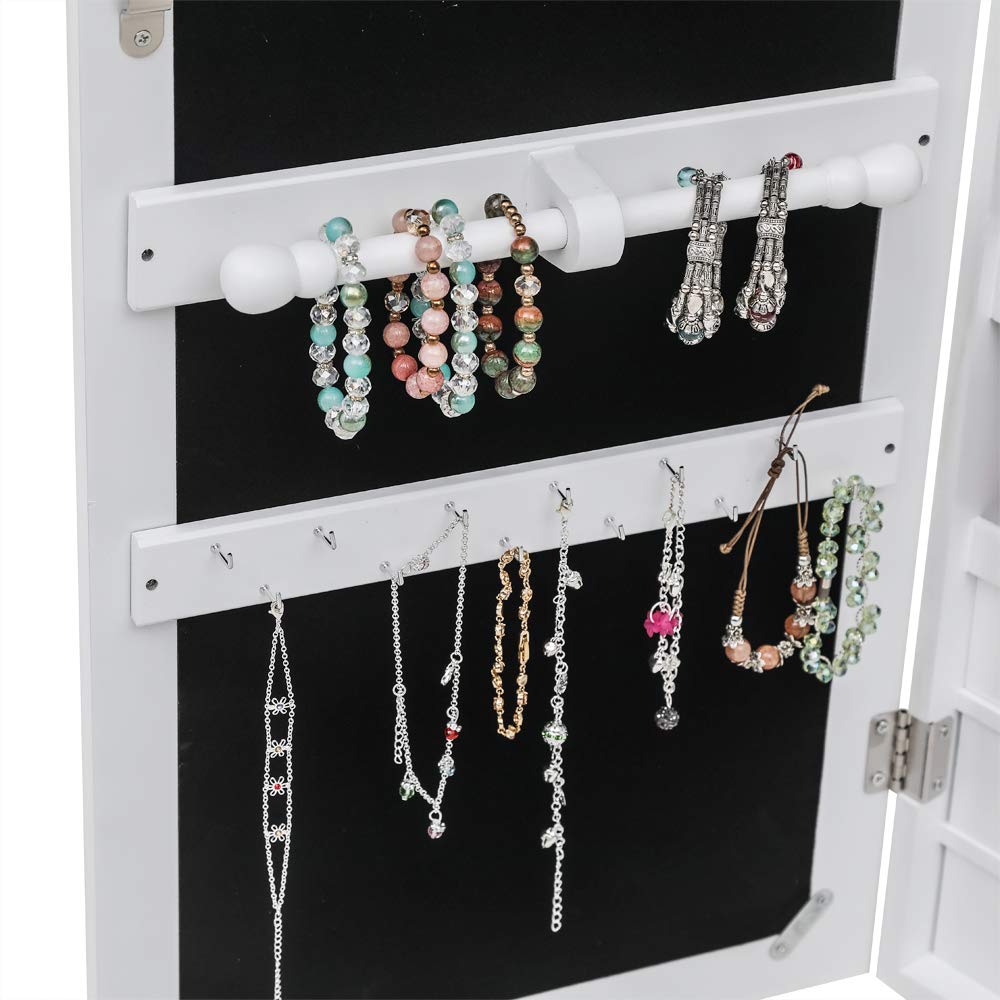 LED Jewelry Cabinet with Mirror - Lockable Wall Mounted Jewelry Armoire Organizer for Necklaces, Rings & Accessories | Perfect for Bedroom, Closet & Dressing Room Storage