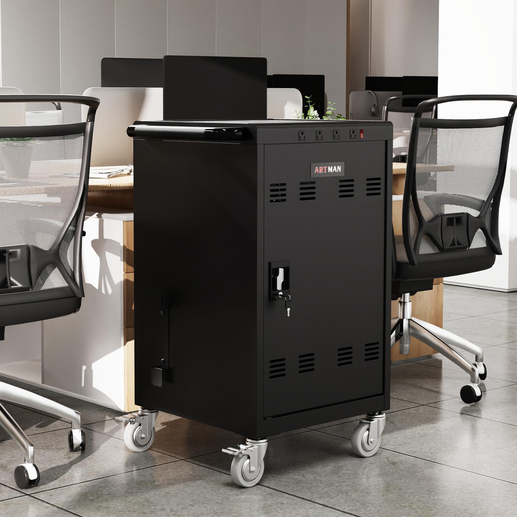 30 Device Mobile Charging Cart for iPad, Laptop & Chromebook - Fast Charging & Secure Storage (16.3in Screen Size) - 4 USB Ports - Ideal for School, Classroom, Library, Hospital, Office & Home Use - Black