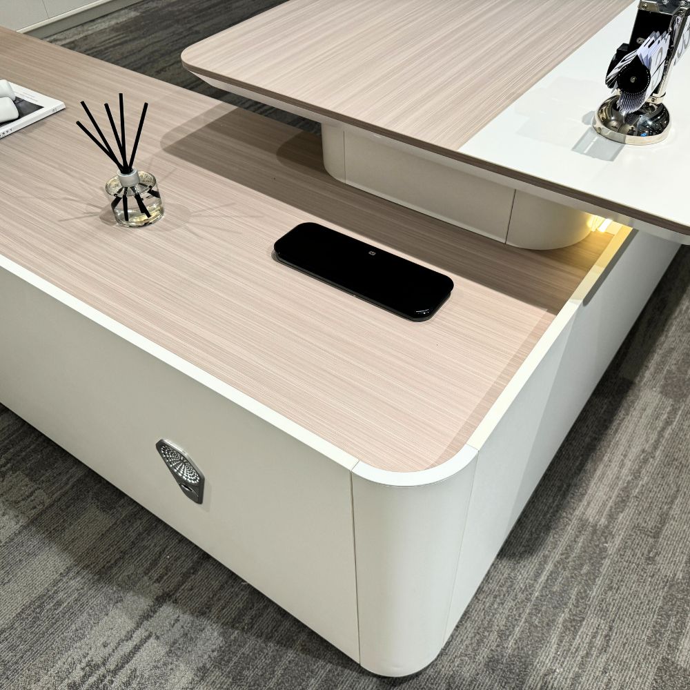 LUSH Executive Desk Left Return 240cm White & Taupe - Modern Office Desk for Home & Business Workspace
