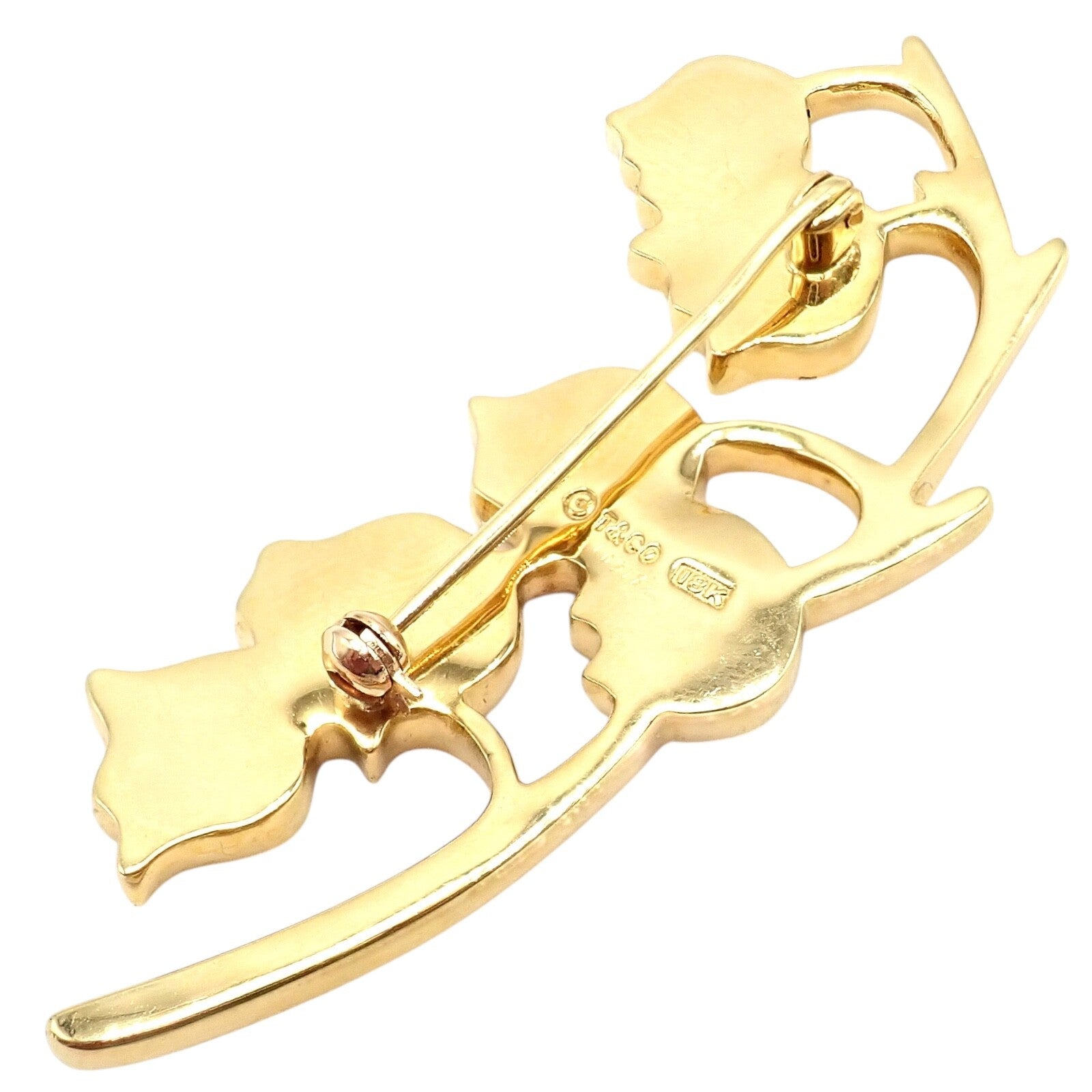 Tiffany & Co Cummings 18k Yellow Gold Mother of Pearl Lily of the Valley Flower Pin Brooch - Elegant Vintage Jewelry for Women, Perfect for Weddings, Parties & Special Occasions