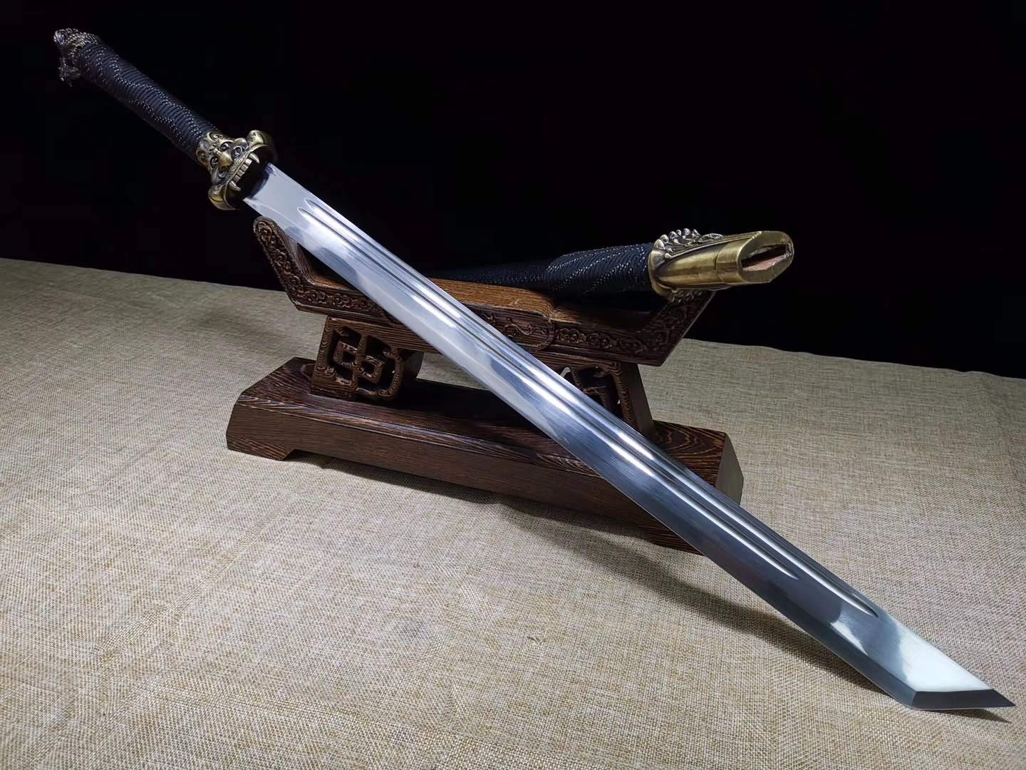 Handmade Full Tang Chinese Dragon Sword - High Carbon Steel Blade & Faux Leather Scabbard | Authentic LONGSWORD Tang Dao for Martial Arts Training, Historical Collection & Unique Gift | Perfect for Cosplay, Display & Chinese Culture Enthusiasts