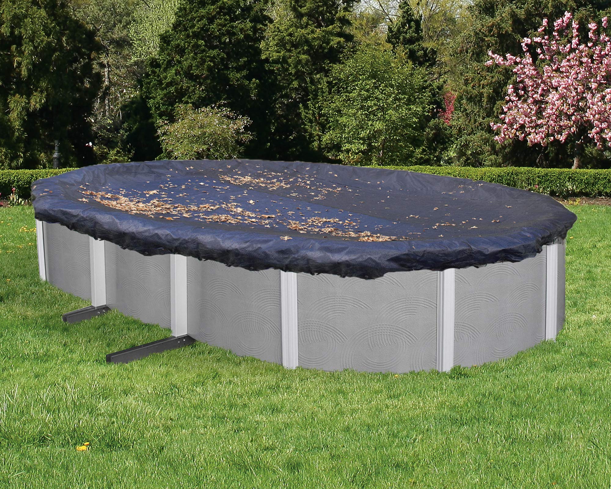 Blue Wave 18-ft x 34-ft Oval Leaf Net Above Ground Pool Cover - Heavy Duty Mesh Pool Cover for Inground & Above Ground Pools - Perfect for Fall & Winter Season Protection