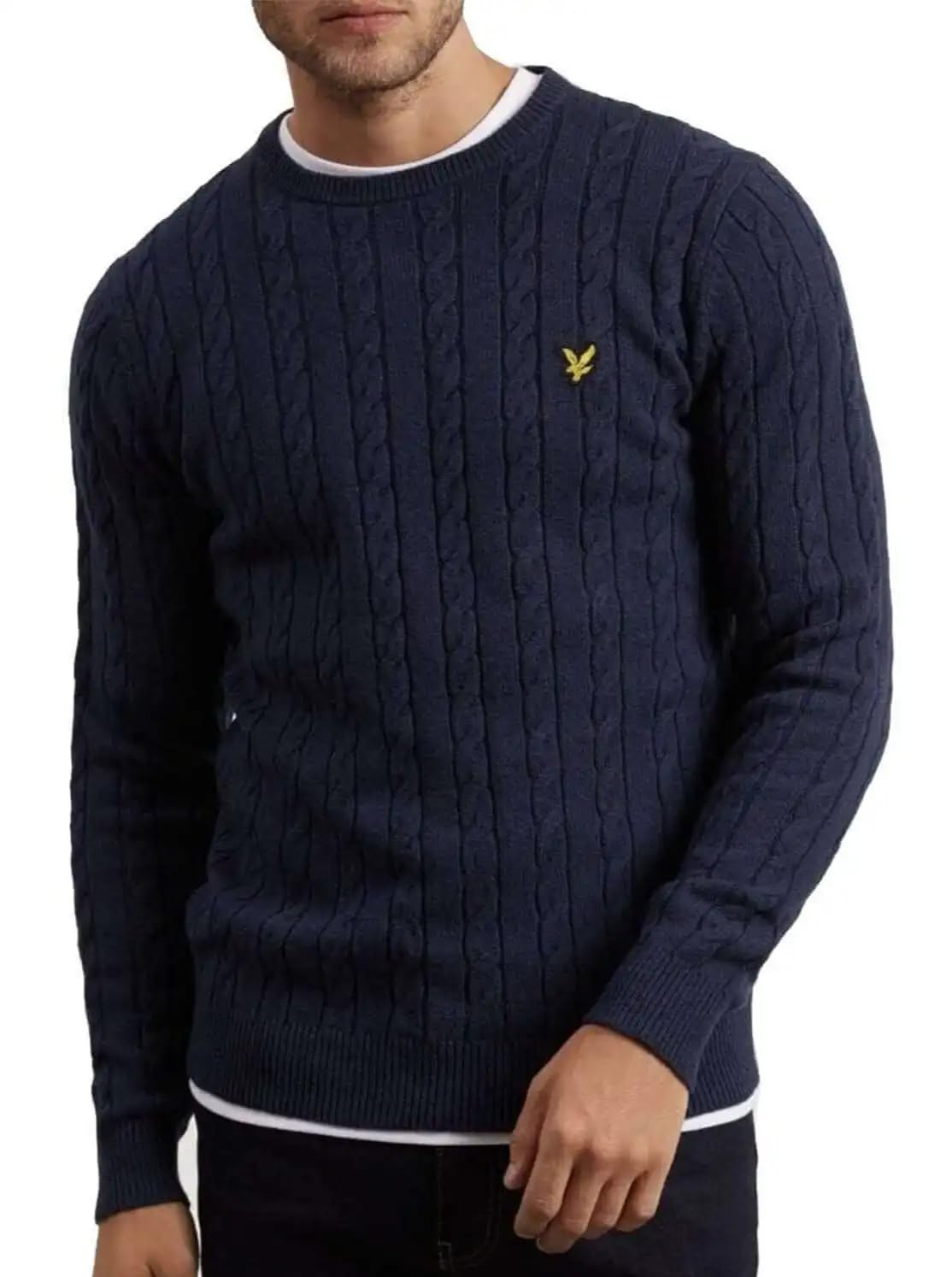 Lyle and Scott Men's Cotton Cable Knit Crew Neck Sweater - Soft & Comfortable Winter Pullover for Casual Wear & Office Outfits