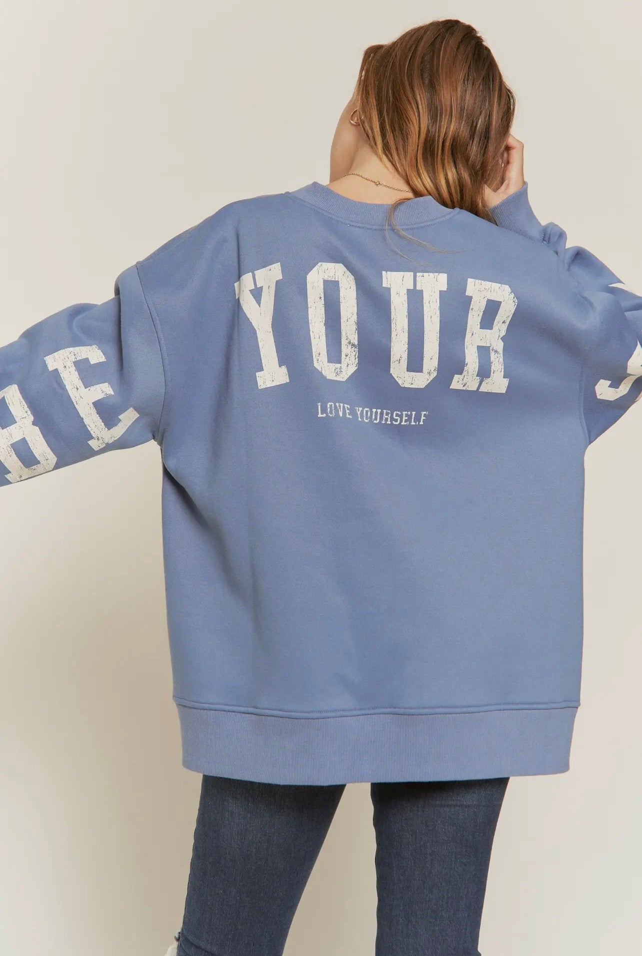 Be Yourself Oversized Sweatshirt - Light Blue | Cozy Unisex Pullover Hoodie for Casual Wear, Loungewear & Street Style
