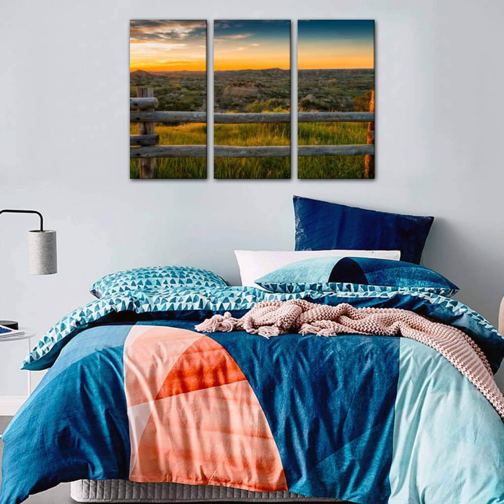 Badlands Sunset Landscape Canvas Wall Art - 3 Panel Natural Scenery Paintings for Living Room & Bedroom Decor - Premium Printed Poster Home Decoration | Perfect for Housewarming Gifts & Modern Interior Design