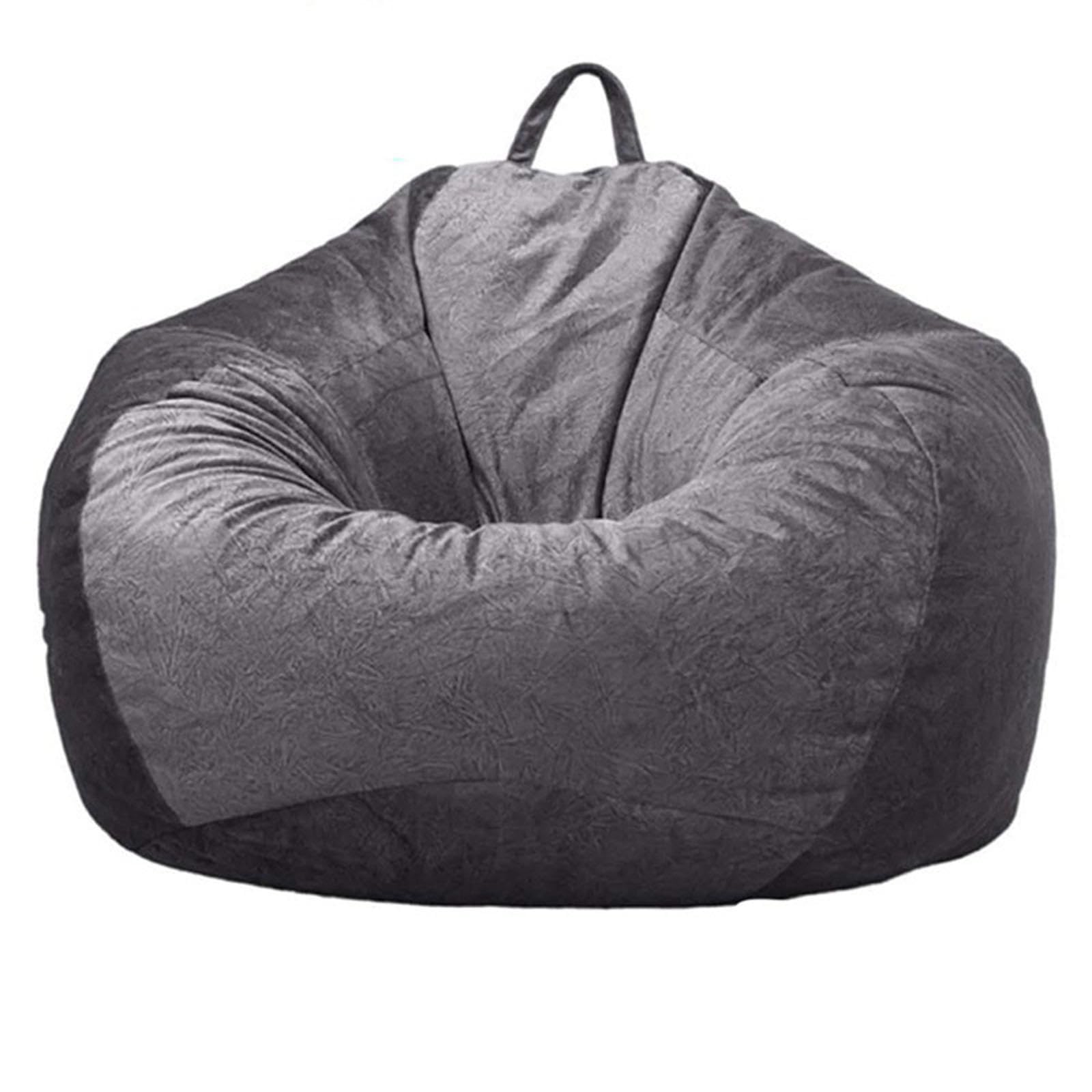 Soft Microsuede Bean Bag Chair Cover for Adults & Teens - Round Fluffy Sofa Cover (90x110cm) for Living Room & Bedroom - Stuffed Animal Storage & Cozy Seating Solution