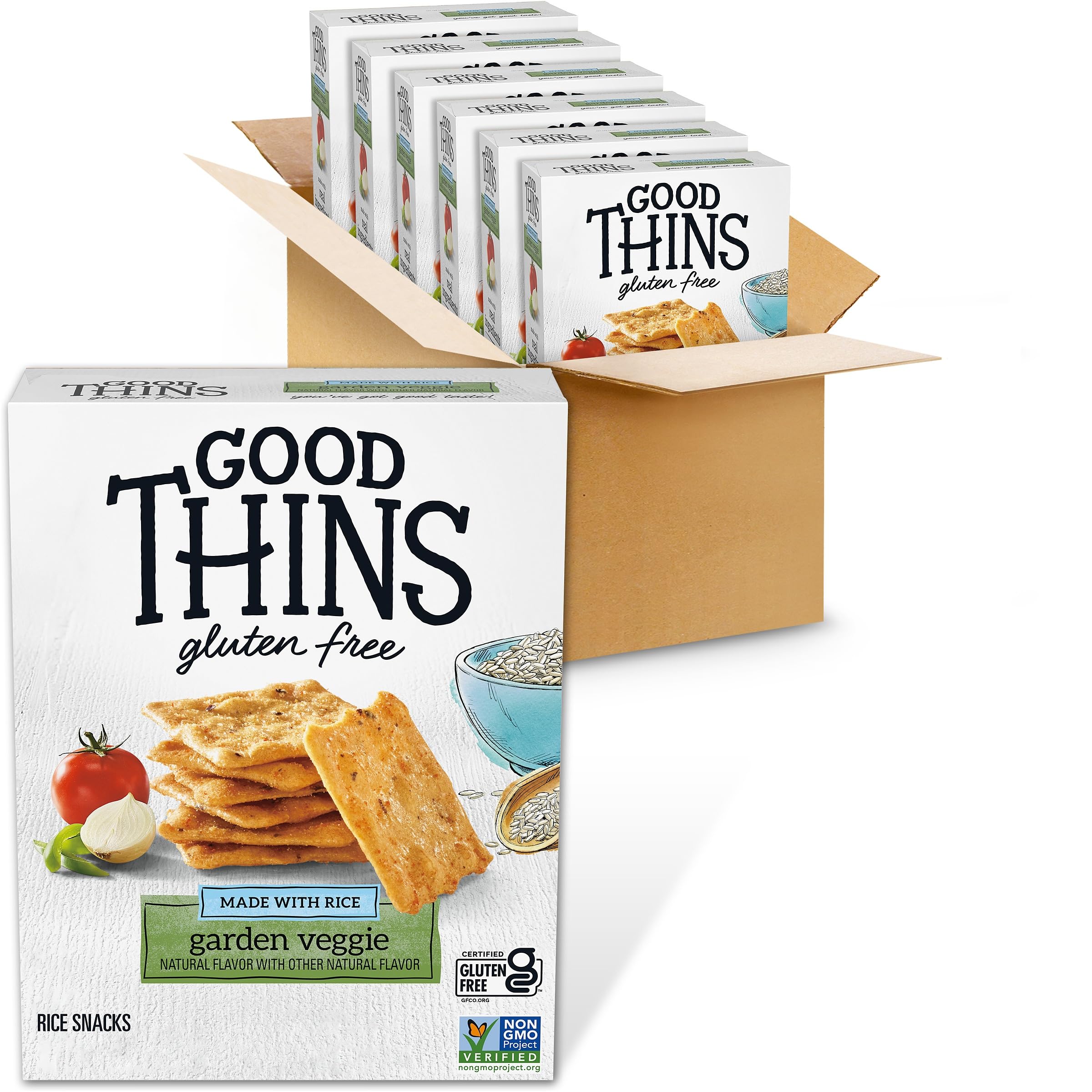 Good Thins Garden Veggie Rice Snacks - Gluten Free Crackers, Healthy Bulk Snack (6-Pack, 3.5 oz Boxes) - Perfect for Lunchboxes, Office Snacks & On-the-Go Munching