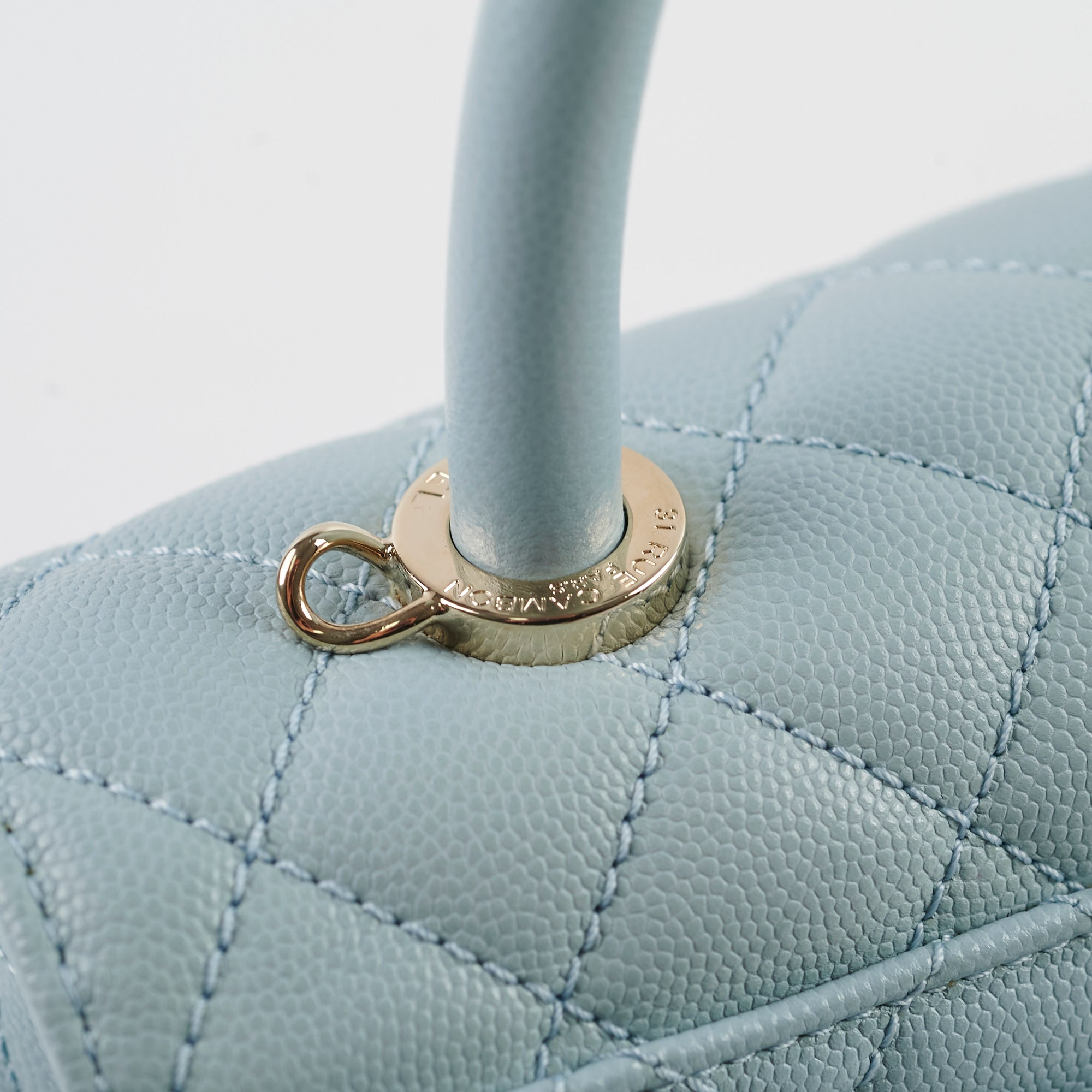 Chanel Caviar Small Coco Handle Bag in Light Blue with Microchip - Perfect for Evening Events, Parties & Luxury Fashion Accessories