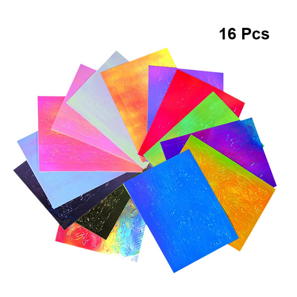 Lurrose Holographic Flame Nail Stickers - 16 Sheets Fire Nail Art Decals, DIY Nail Foils & Adhesive Stencils for Manicure - Perfect for Parties, Halloween, and Festive Nail Designs