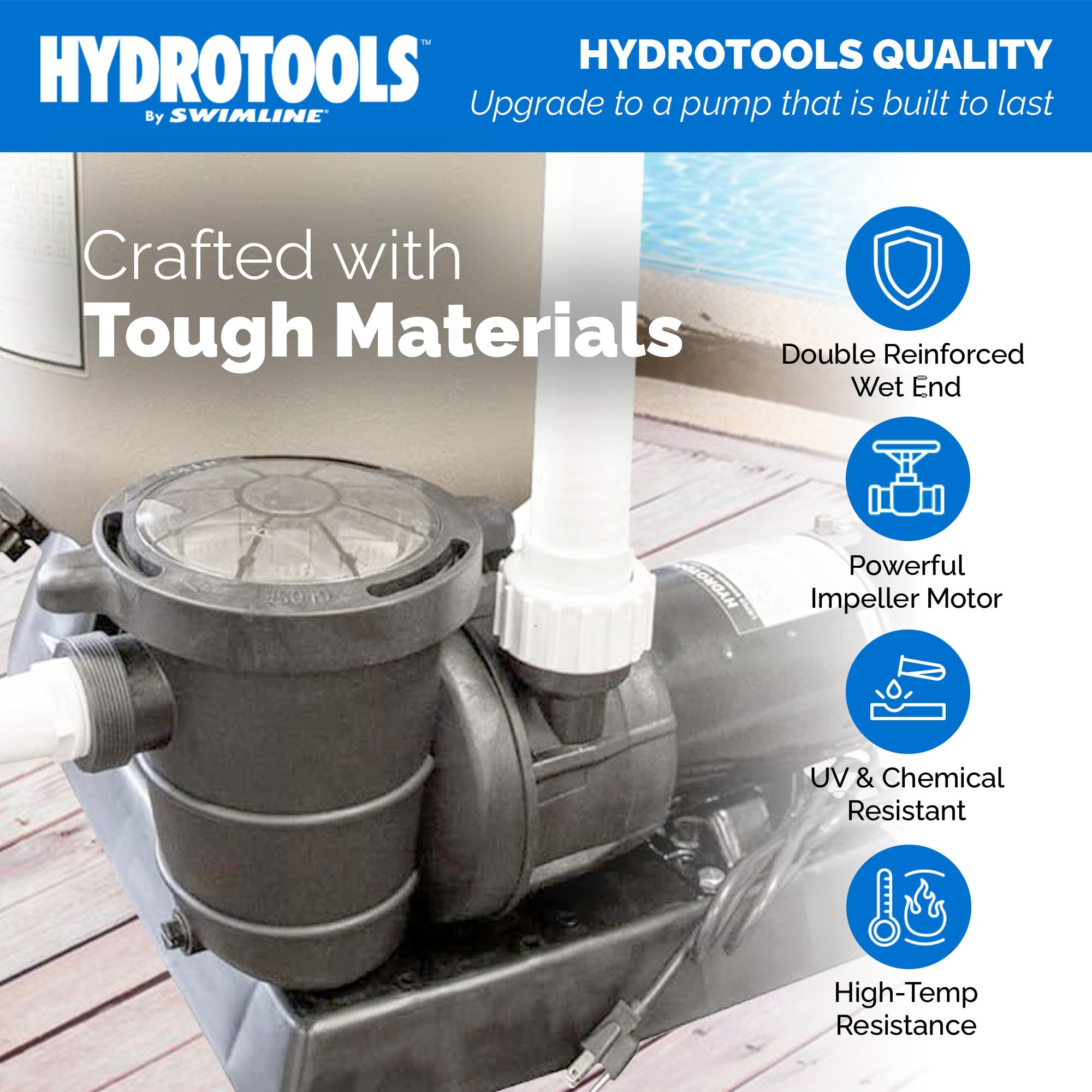 SWIMLINE HYDROTOOLS 0.75 HP Above Ground Pool Pump with Hydro-Flo Technology | 3720 GPH High Flow Vertical Motor | Perfect for Inground & Above Ground Pools, Spa Maintenance, Water Circulation & Filtration Systems