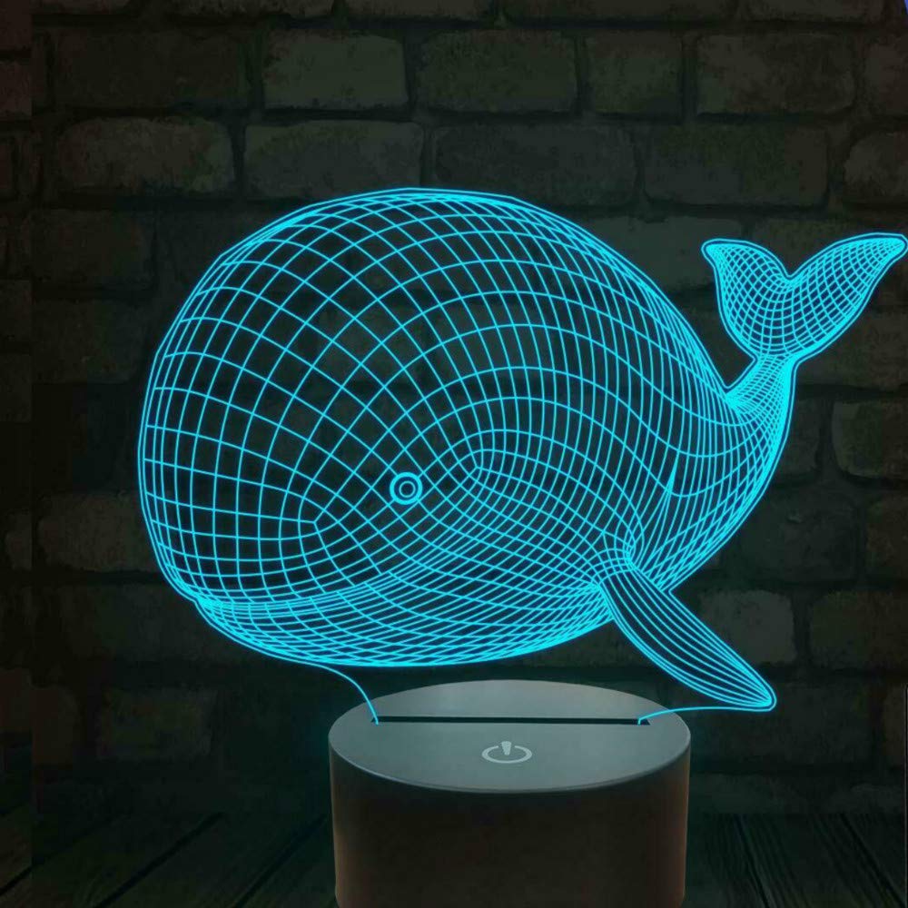 3D Whale Fish Night Light LED Touch Switch Table Lamp - 7 Color Changing Optical Illusion Lamp for Kids Room, Nursery, Birthday Gift, Christmas Decor, Home Desk Decor (Perfect for Bedtime, Study & Relaxation)