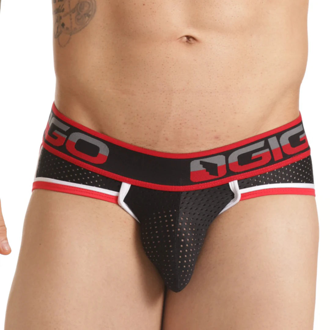 Gigo Versatile Mesh Brief Underwear for Men - Breathable & Comfortable Black/Red Boxer Briefs - Perfect for Gym, Sports & Everyday Wear