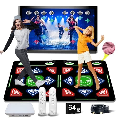 Wireless Dance Mat with 64GB Storage - 1000 Games, 885 Songs & 81 MTV Videos | Multi-Function Fitness Pad for Dance, Yoga, Aerobics & Running | Puzzle Games Included | Perfect Gift for Kids & Teens | Soft Flannel Material | Great for Home Workouts, Party Entertainment & Family Fun