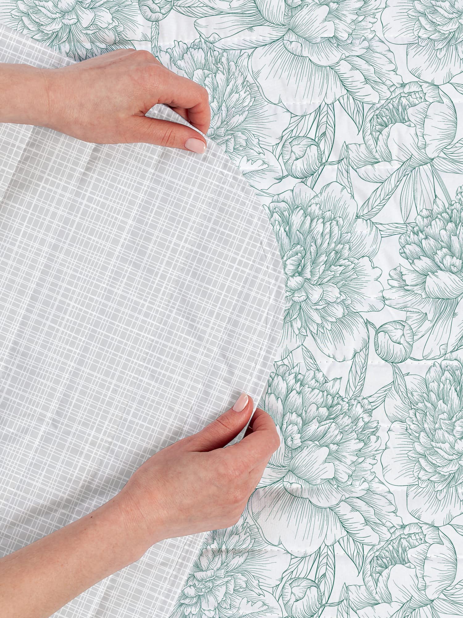 Ambesonne Floral Reversible Bedspread Set - Hand Drawn Rose, Chamomile & Peonies Design, Microfiber Comforter with Pillow Shams, Twin Size, Pale Teal - Perfect for Spring Bedroom Decor & Boho Chic Home Styling