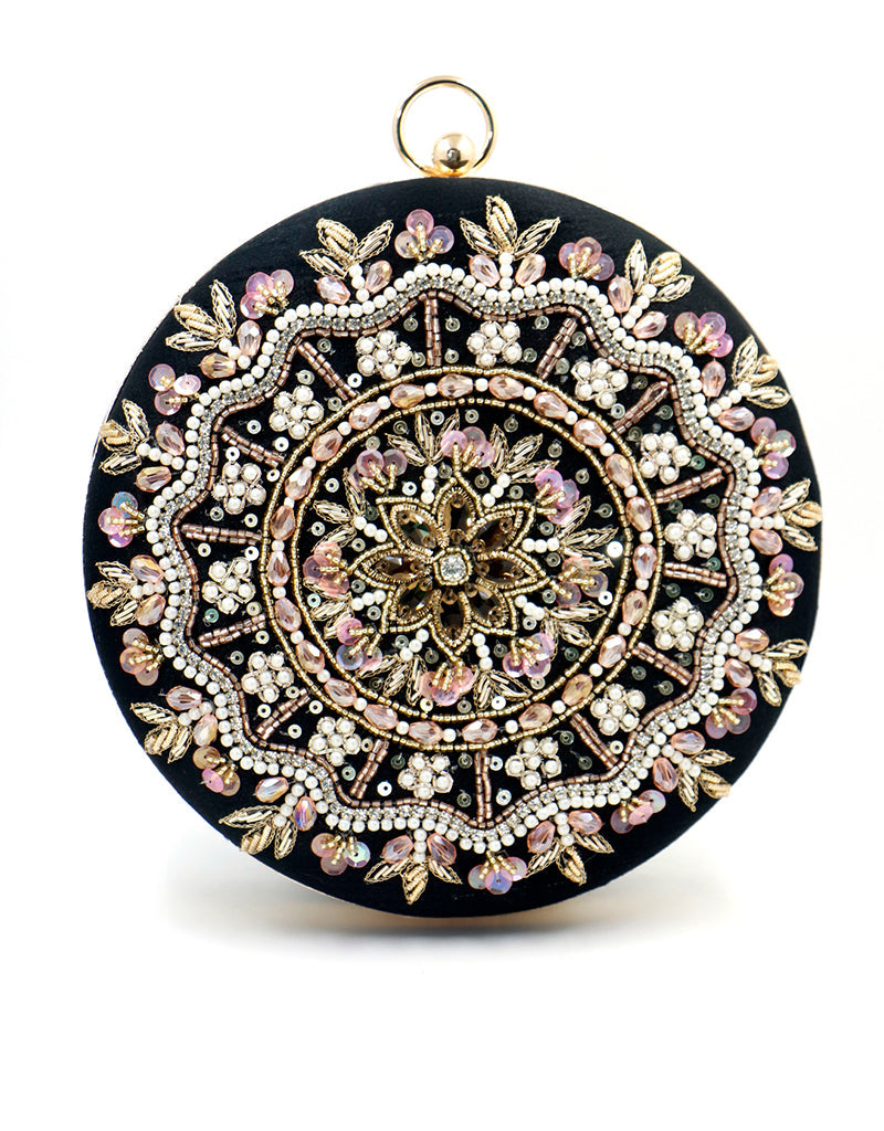 Elegant Black Designer Embroidery Clutch Purse for Women - Fashion Evening Bag for Parties, Weddings & Special Occasions