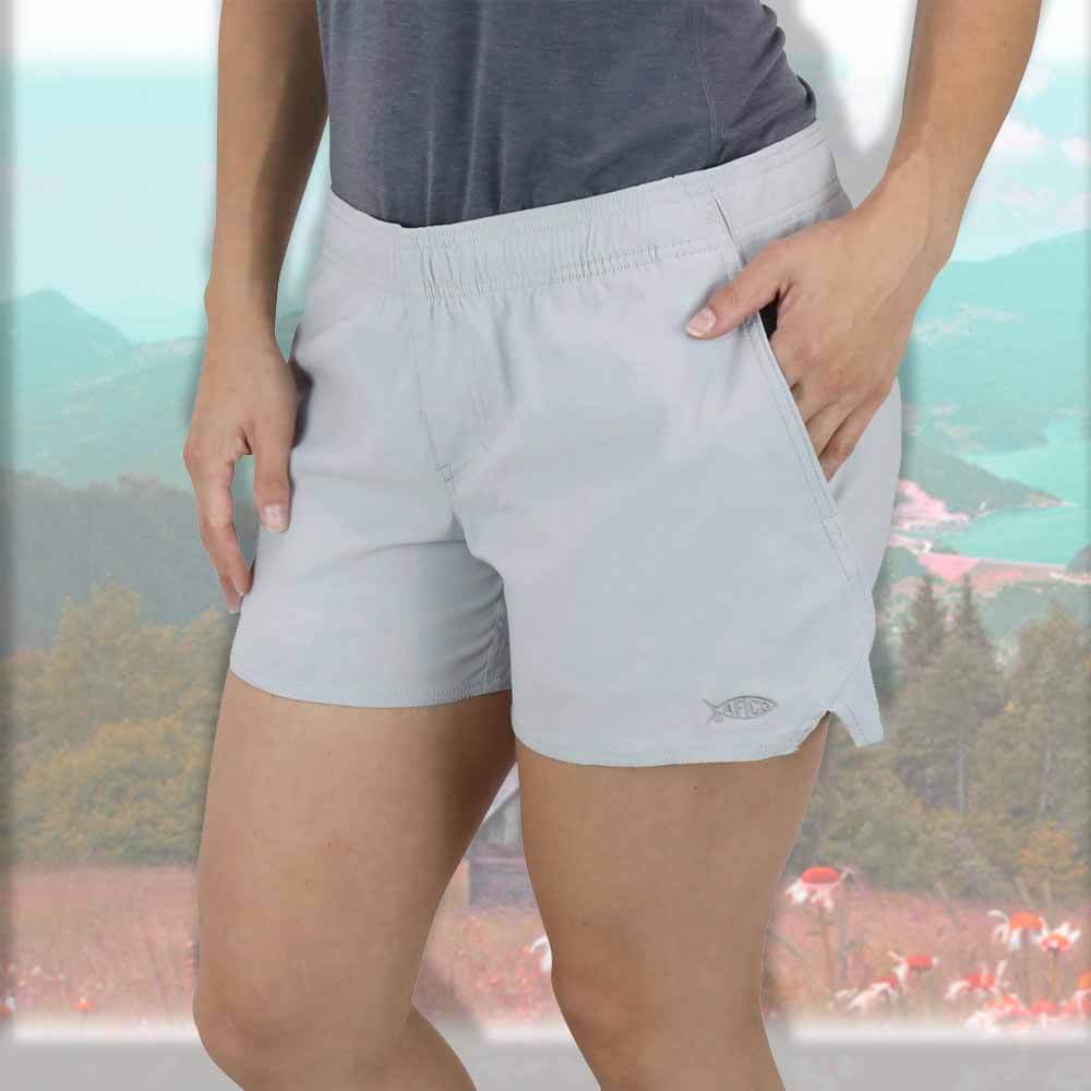 Aftco Women's Sirena Hybrid Tech Shorts - Light Grey Quick-Dry Fishing & Outdoor Activewear for Hiking, Yoga & Water Sports