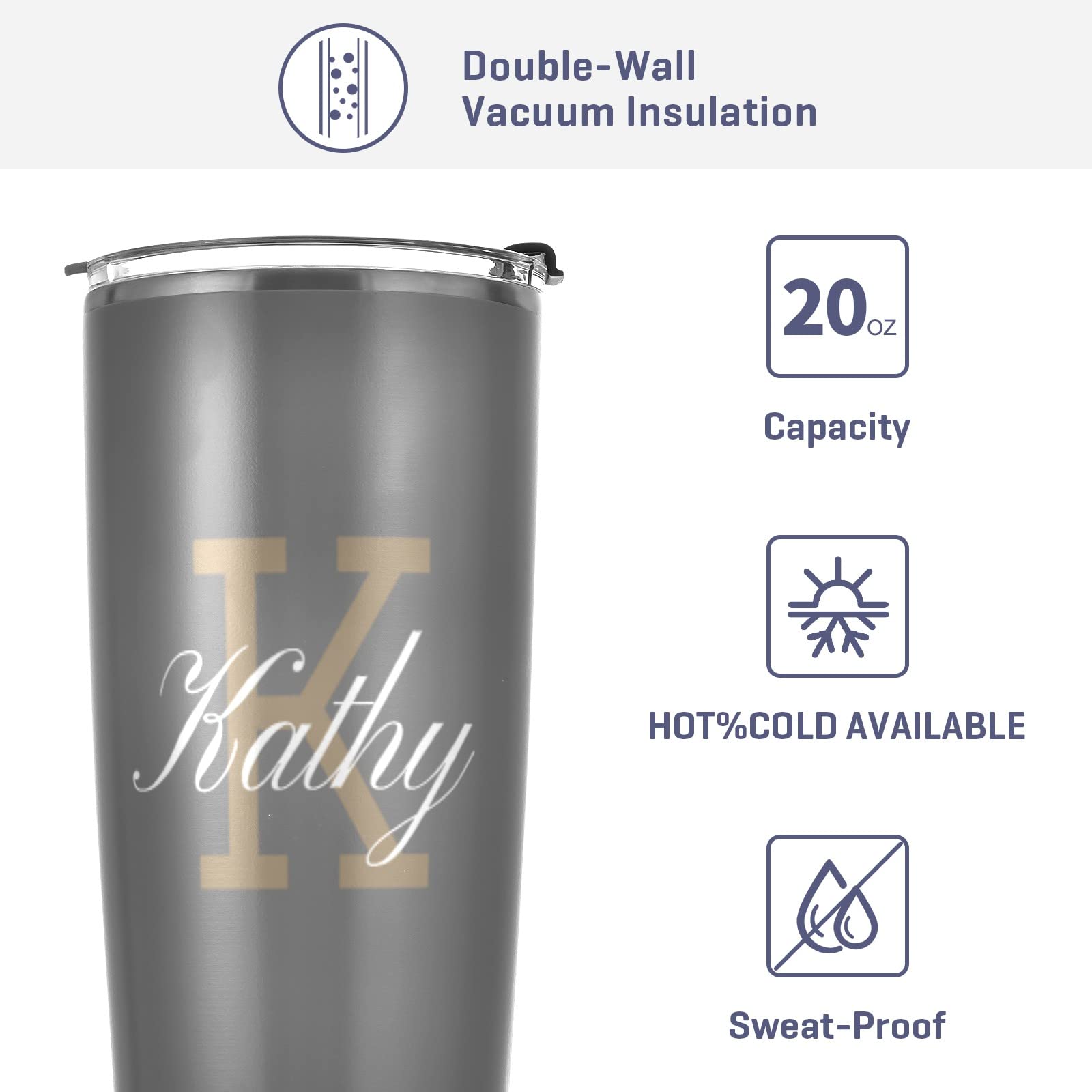 Personalized Monogram & Name Initial 20oz Stainless Steel Tumbler - Vacuum Insulated Double Wall Travel Mug with Lid & Straw - Keeps Drinks Hot/Cold for Hours - Perfect for Office, Gym, Hiking & Outdoor Activities