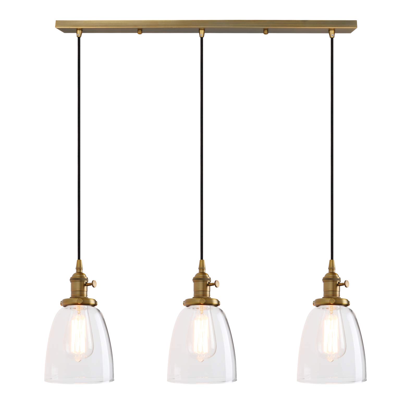 Vintage Rustic Industrial 3-Light Kitchen Island Chandelier - Triple Head Pendant Ceiling Light Fixture with Clear Oval Glass Shade (Antique Bronze) - Perfect for Farmhouse, Loft & Industrial Style Dining Rooms, Kitchens & Living Spaces