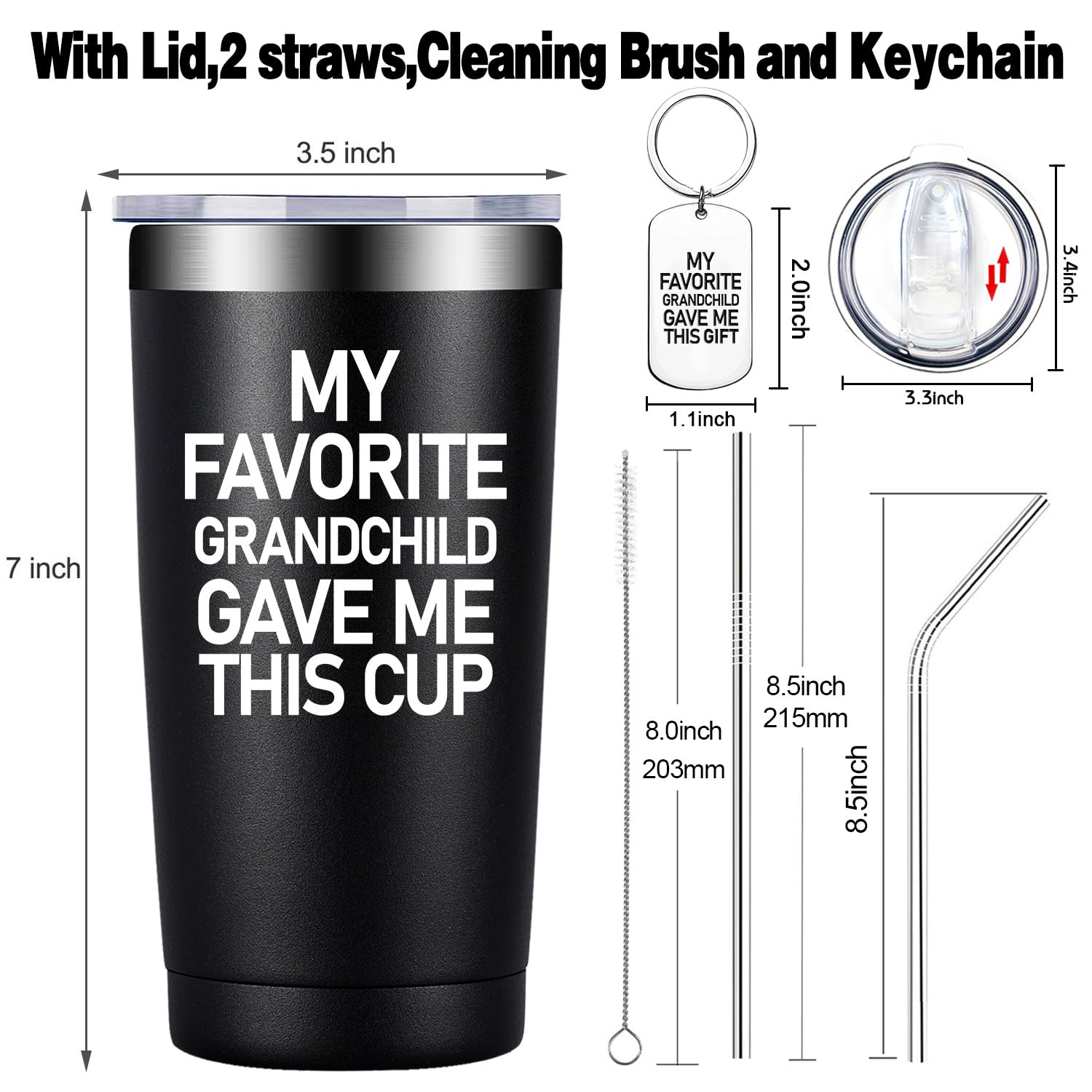 20 oz Black Grandpa Tumbler - Insulated Stainless Steel Travel Mug for Coffee & Tea - Perfect Father's Day, Birthday & Christmas Gift from Granddaughter or Grandson - Ideal for Outdoor Activities, Office Use & Daily Commute