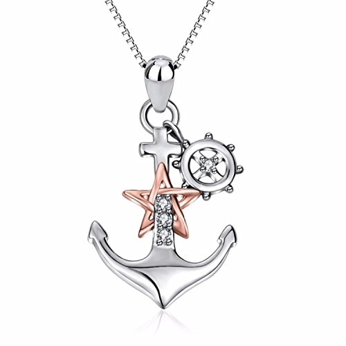 Firewings Silver Necklace with Anchor & Rose Gold Star Pendant - Elegant Nautical Jewelry for Women, Perfect for Gifts, Parties, and Everyday Wear