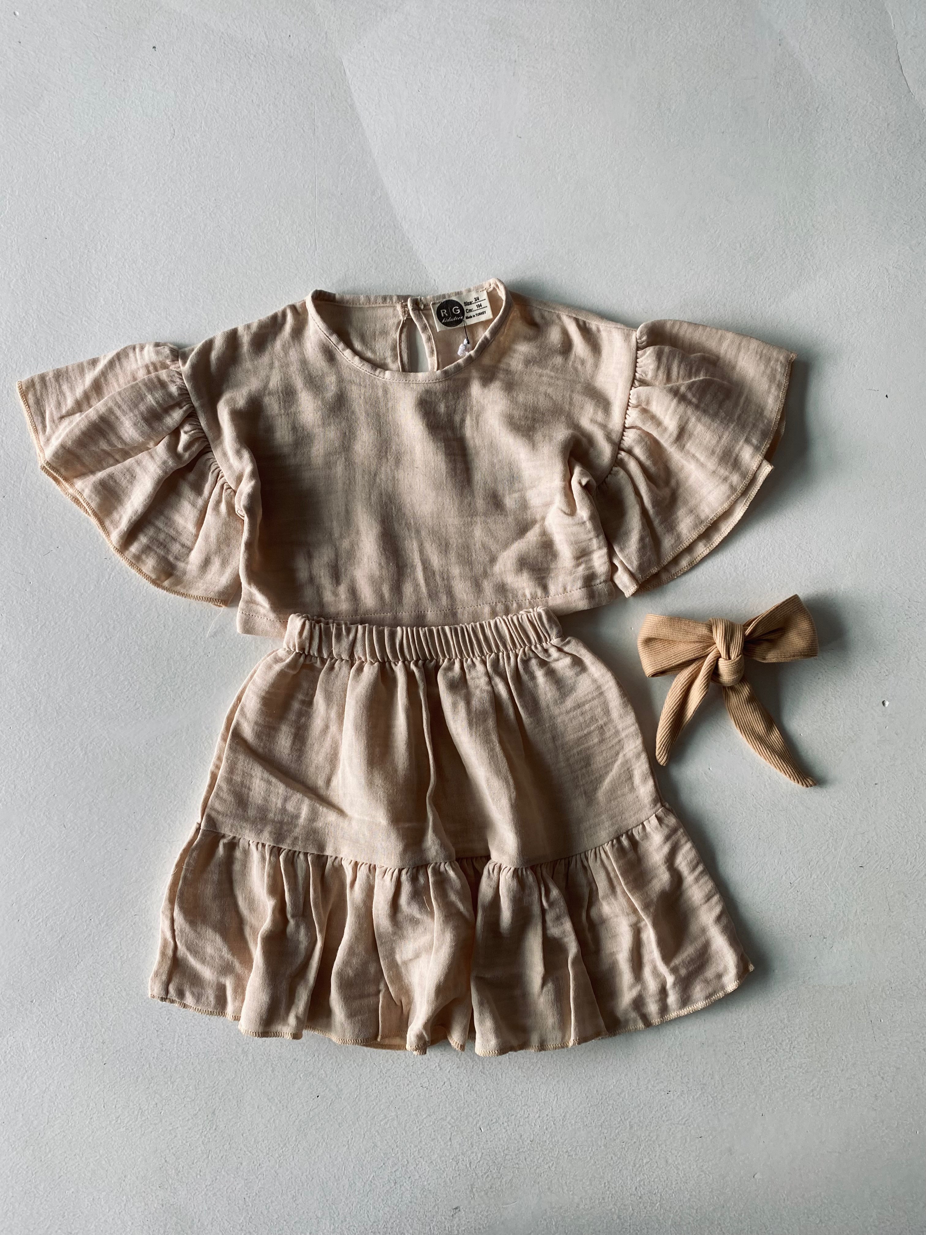 Girls' Muslin Blouse, Skirt & Headband Set for 3-9 Years Old - Soft Cotton Outfit for Playdates, Parties & Everyday Wear
