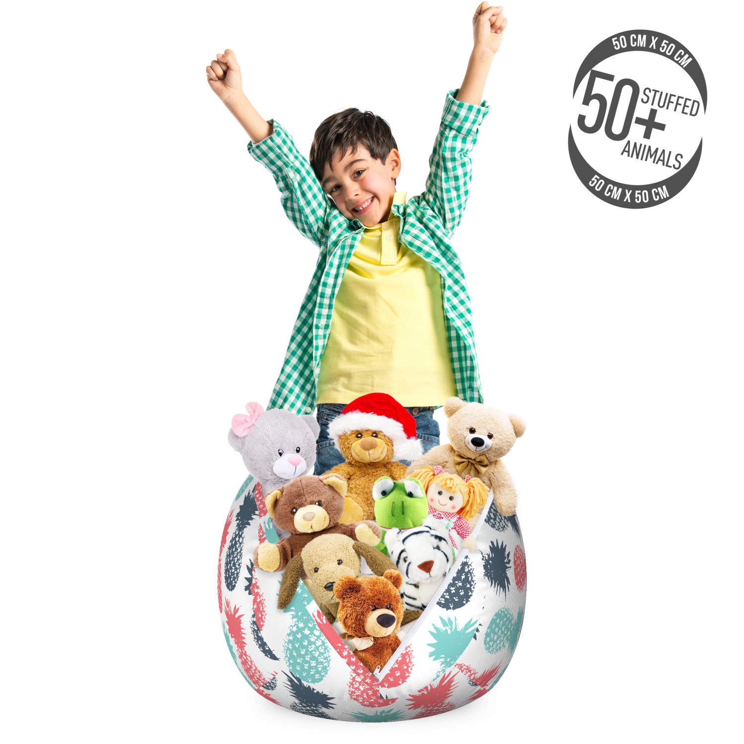 Ambesonne Pineapple Storage Toy Bag Chair - Tropical Fruit Pattern Stuffed Animal Organizer, Washable Small Size in Turquoise White Coral - Perfect for Kids' Room, Playroom & Beach House Decor