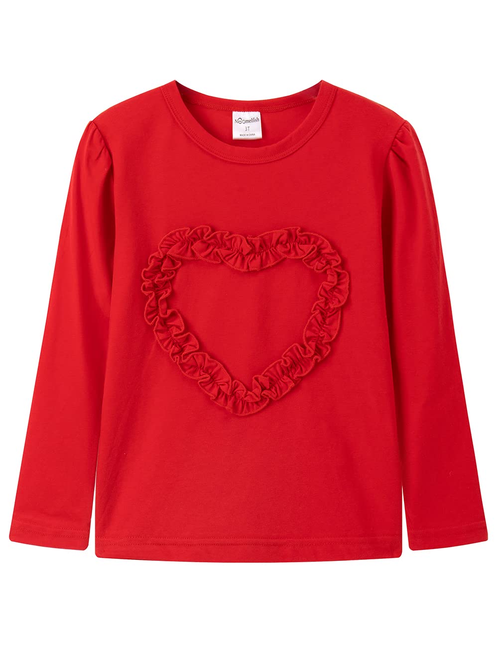 Noomelfish Girls Ruffle Heart Print Long Sleeve T-Shirt - Cute Casual Top for School & Play (Ages 4-12) | Perfect for Valentine's Day, Birthday Parties & Family Photos