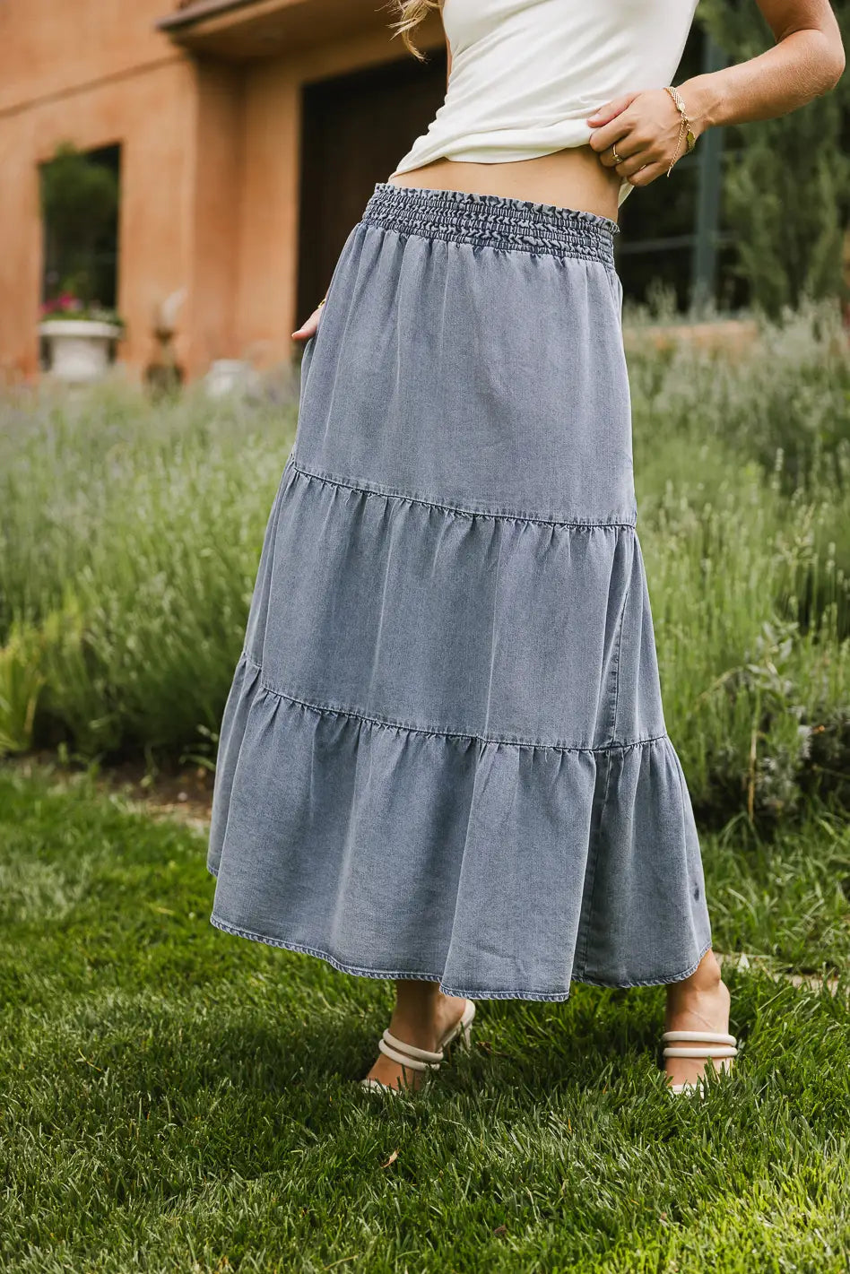 Stylish Lucy Layered Denim Skirt for Women - Vintage High Waisted A-Line Skirt with Pockets | Perfect for Casual Outfits, Date Nights & Summer Fashion