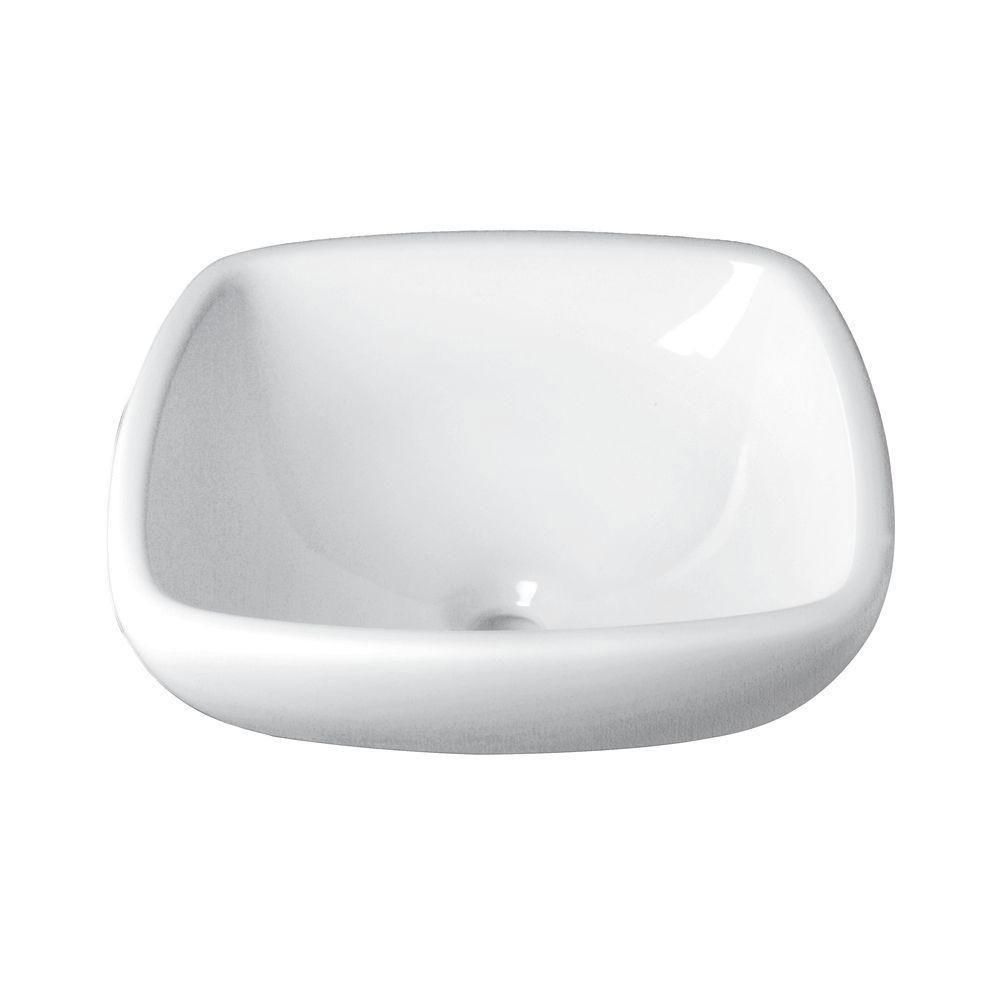 Decolav 1423 CWH Square Vitreous China Semi Recessed Vessel Sink - White Bathroom Vanity Top for Modern & Contemporary Homes (653525) - Perfect for Guest Bathrooms, Powder Rooms & Master Suites