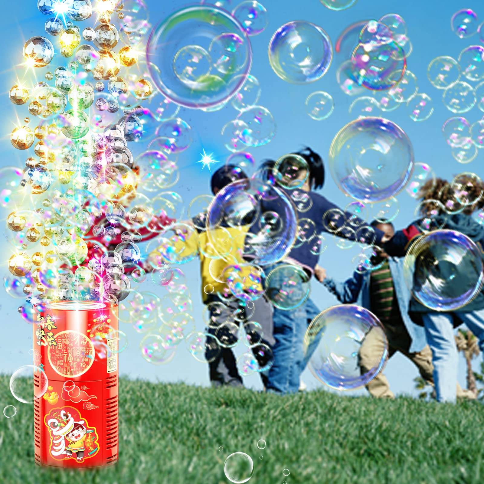 Portable Automatic Bubble Machine with LED Lights & Music - 80ml Bubble Solution Included | Fun Bubble Maker Toy for Kids Outdoor Play, Parties, Weddings, Christmas & Holiday Celebrations