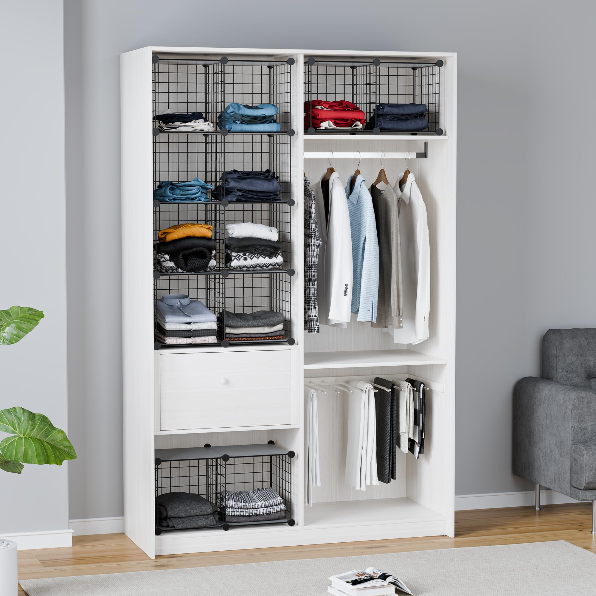 TUMUCUTE 12-Cube Wire Storage Organizer - Stackable Metal Cube Shelves for Bedroom, Closet, Office & Living Room - Modular Bookshelf & Home Organization Solution - Perfect for Storing Books, Toys, Clothes & Home Decor Accessories