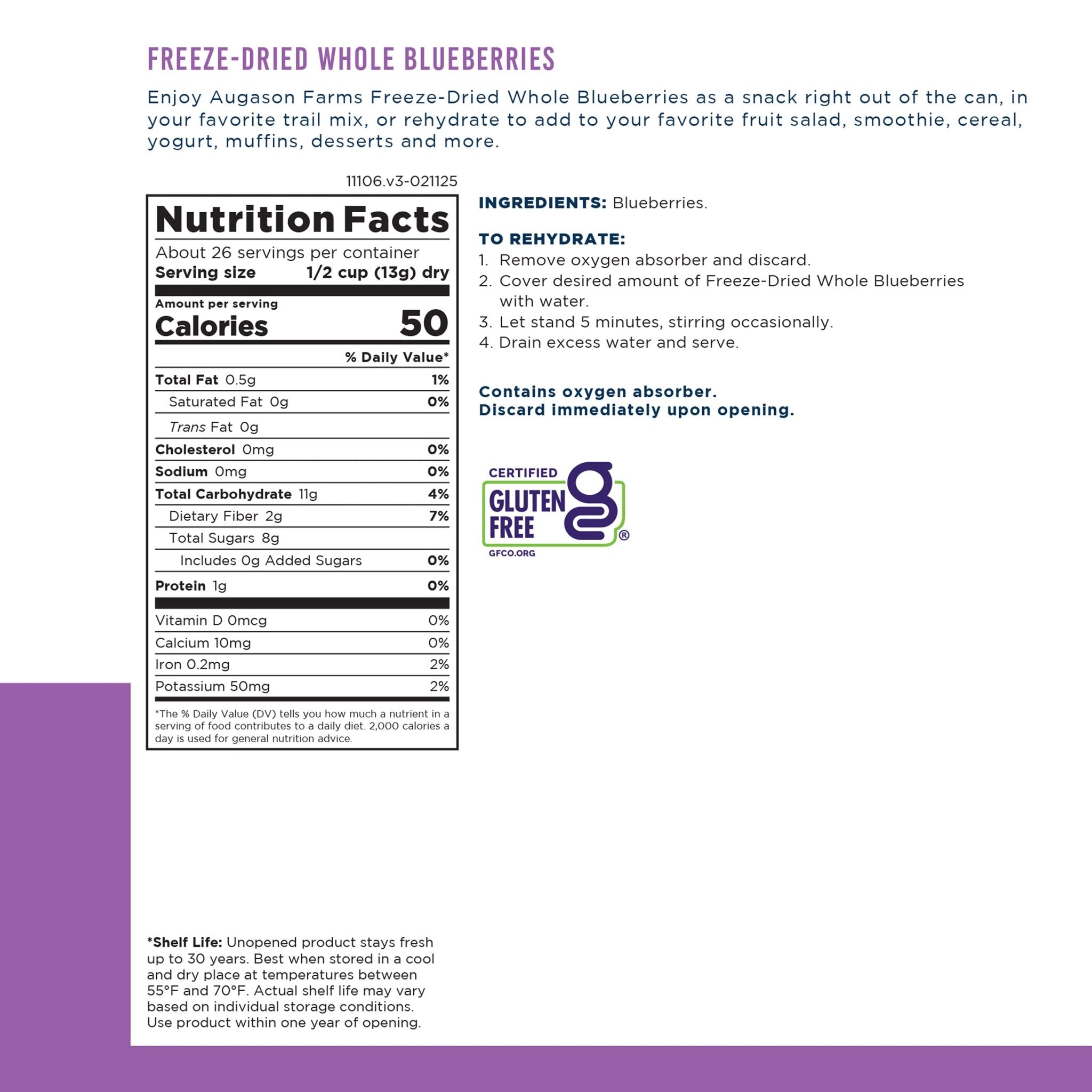 Freeze Dried Whole Blueberries Can - 26 Servings, Non-GMO, No Sugar Added, Gluten-Free | Perfect for Smoothies, Baking, Snacking & Camping Food