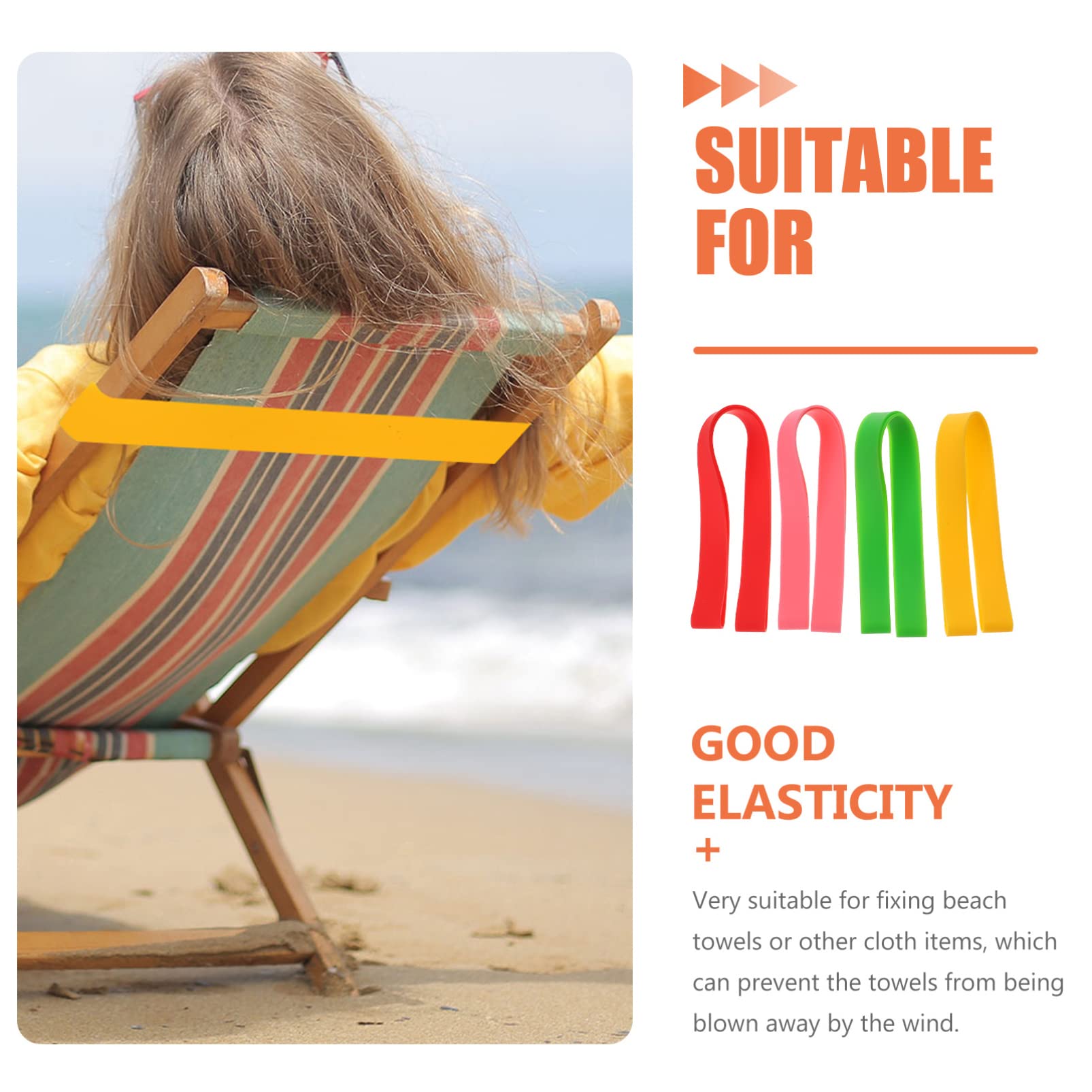 DOITOOL 4-Pack Silicone Beach Towel Bands for Chairs - Elastic Clips for Pool, Lounge & Cruise Chairs - Secure Towels Perfectly for Beach Vacations & Summer Relaxation