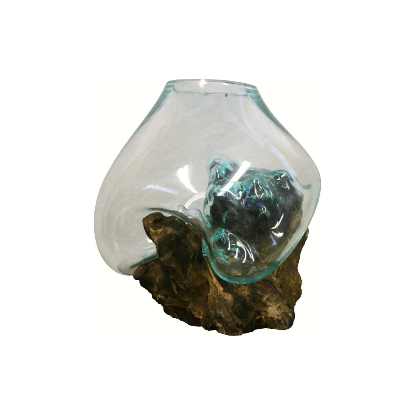 Cohasset Gifts 650 28 Molten Glass Sculpture - 11 Inch Wide Handmade Home Decor, Natural Wood & Recycled Glass Art Piece for Living Room, Office, or Gift Giving