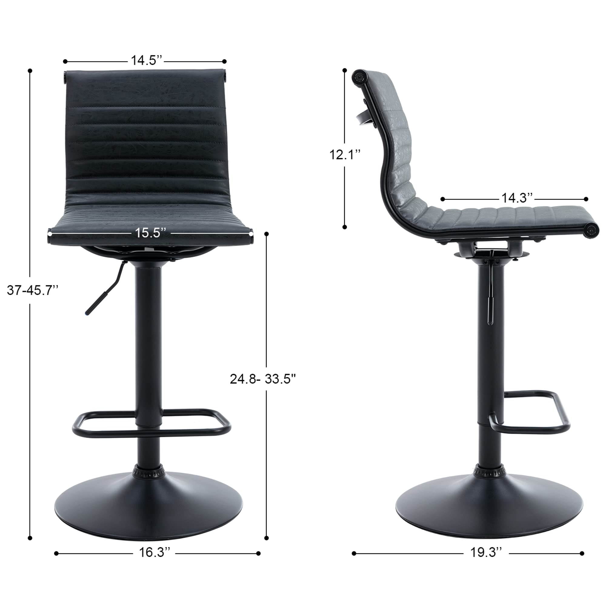 Modern Swivel Bar Stools Set of 3 - Adjustable Counter Height PU Leather Stools with Footrest & Back Handle - Armless Barstools for Kitchen Island, Living Room, Dining Area - Black Base (3PCS) - Perfect for Home Bars, Breakfast Nooks & Entertainment Spaces