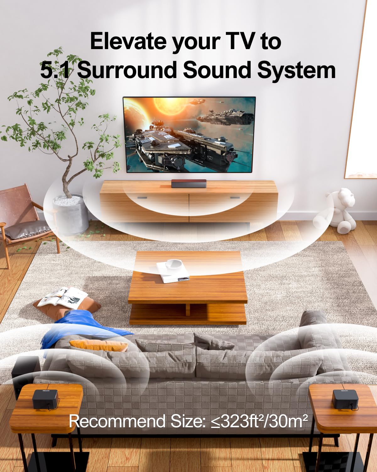 ULTIMEA 5.1 Virtual Surround Sound Bar with 320W Wireless Subwoofer, Adjustable Surround Speakers for Smart TV, Home Theater Sound System, Perfect for Living Room and Movie Nights
