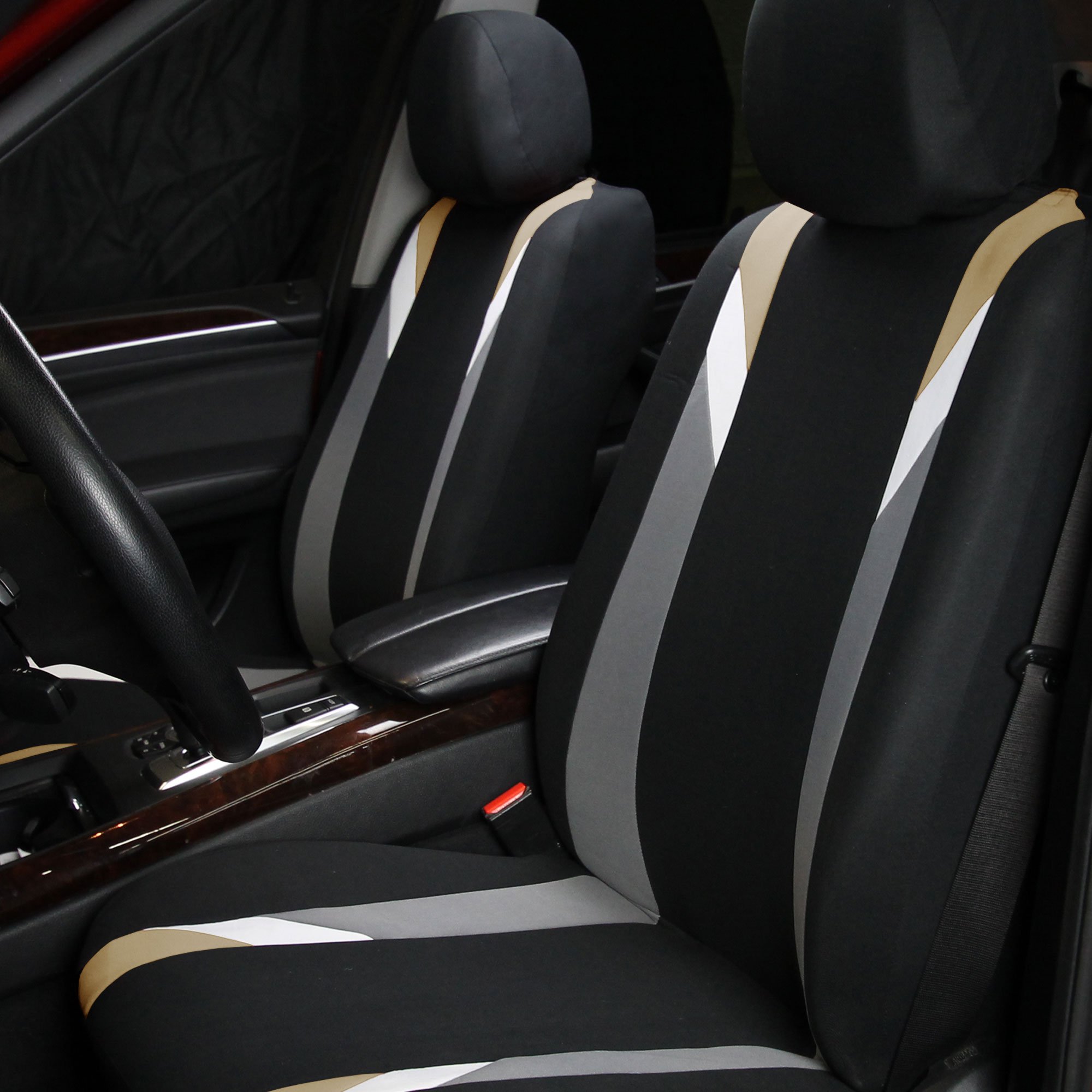 Premium Universal Car Seat Covers Full Set - FH Group Airbag Compatible Split Rear Design Beige Modern Interior Accessories for Cars, Trucks & SUVs | Perfect for Daily Commute, Road Trips & Vehicle Protection