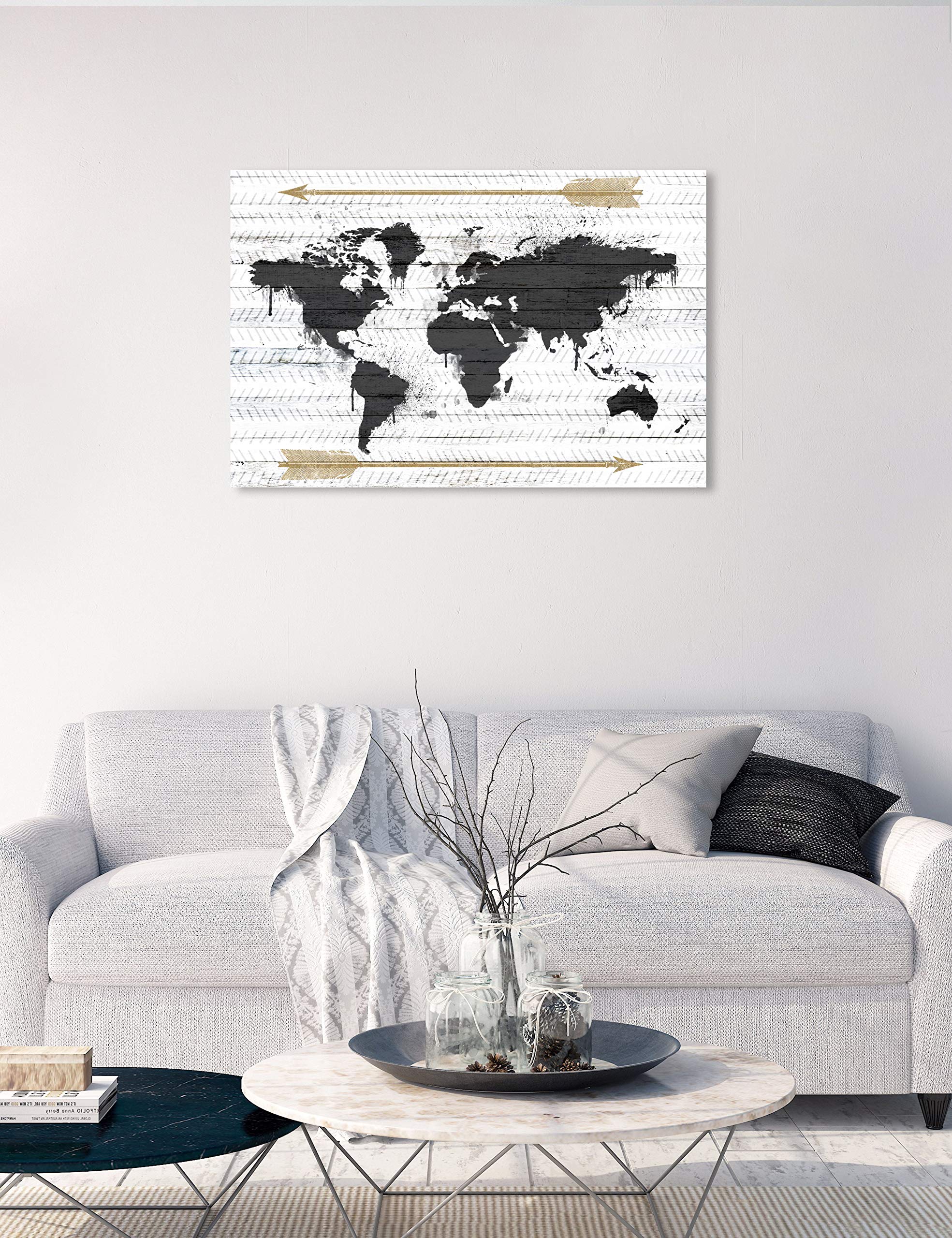 Oliver Gal Artist Co. World Map Wall Art Canvas Print - Boho Arrows Decor, 36x24 Inches, Black & White - Perfect for Living Room, Bedroom, or Office Décor