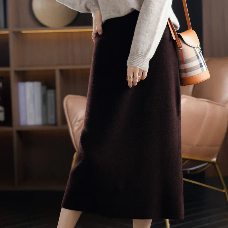 100% Pure Wool Knit Long Skirt for Women - High Waist A-Line Winter Skirt with Cashmere Blend | Korean Style Thick Warm Skirt for Casual Wear, Office & Holiday Outfits