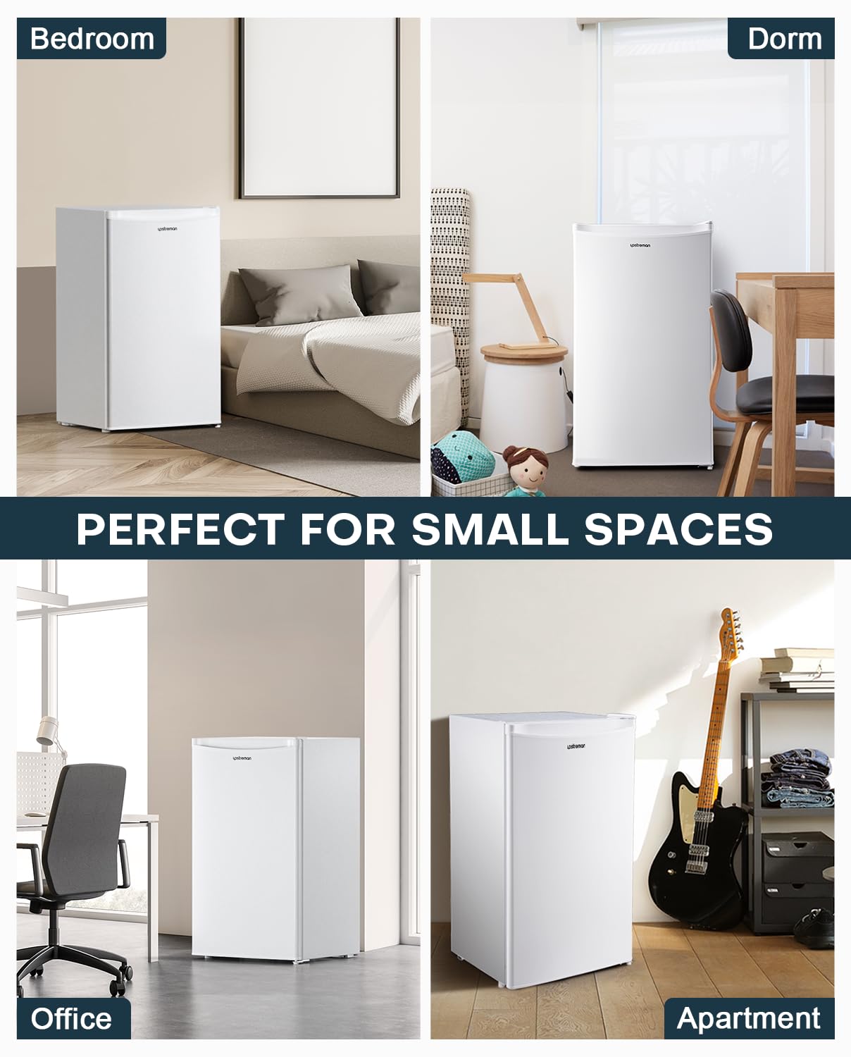 Upstreman 3.2 Cu.Ft Mini Fridge with Freezer - Compact Single Door Refrigerator with Adjustable Thermostat, Perfect for Dorm, Office, Bedroom & Small Spaces - Energy Efficient & Quiet Cooling - White (BR321) | Great for Snacks, Drinks & Personal Storage