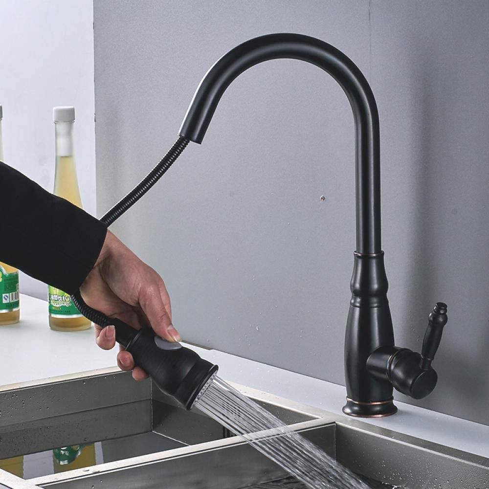 Black Pull Out Kitchen Sink Faucet - Single Handle 360° Swivel Mixer Tap with Rotating Spout | Perfect for Modern Kitchens, Dishwashing & Food Prep