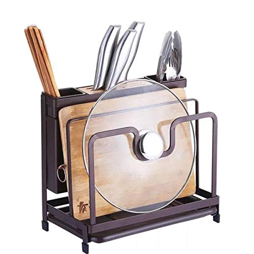 Multifunctional Kitchen Storage Rack with Drip Tray - Cutting Board Holder, Utensil Organizer, Flatware Caddy & Pot Lid Stand (Black) - Perfect for Countertop Organization & Small Space Kitchen Storage
