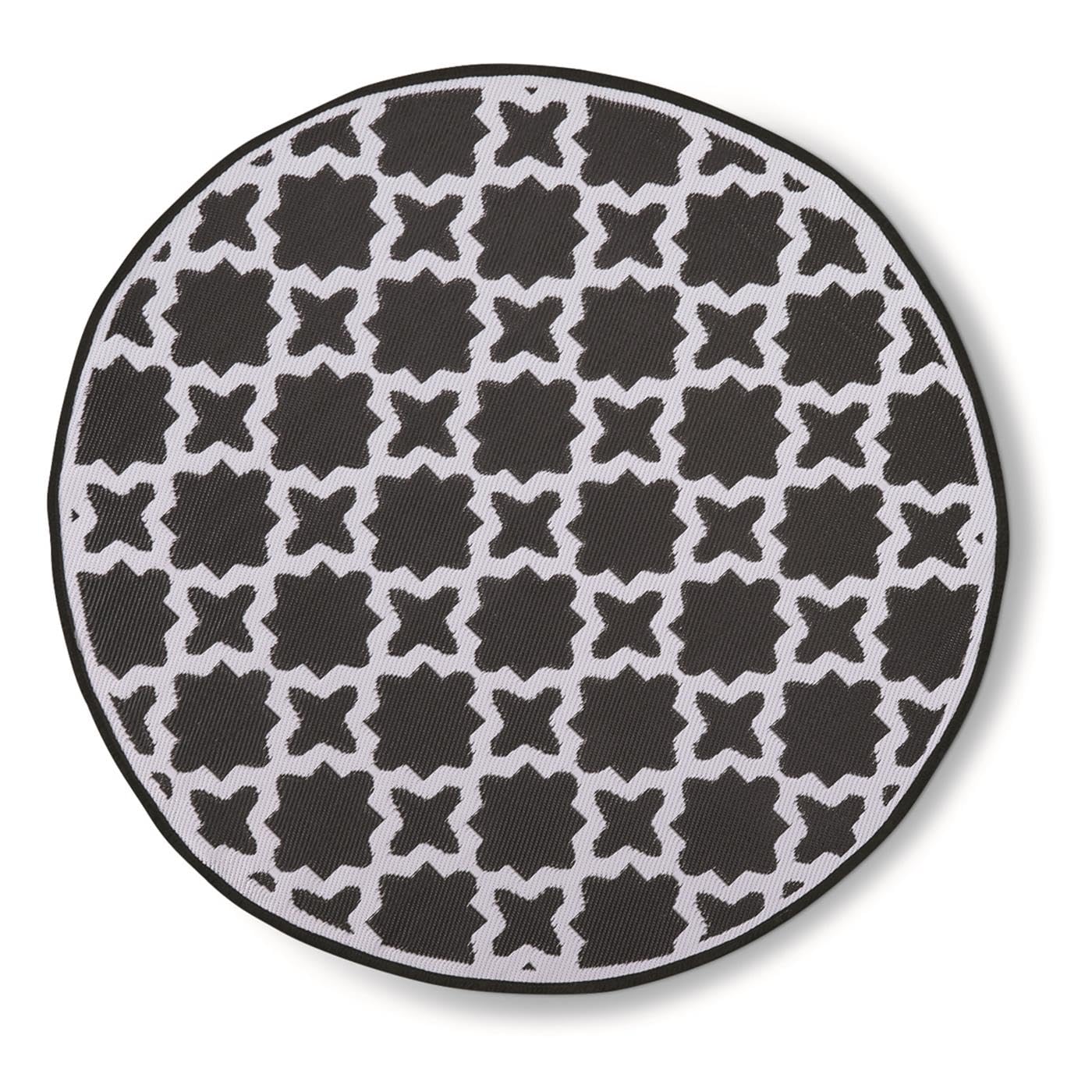 Guide Gear Moroccan Outdoor Rug Mat - 6' Round Woven Plastic Boho Bohemian Patio Decor in Black/White - Perfect for Backyard, Garden, Poolside & Outdoor Living Spaces