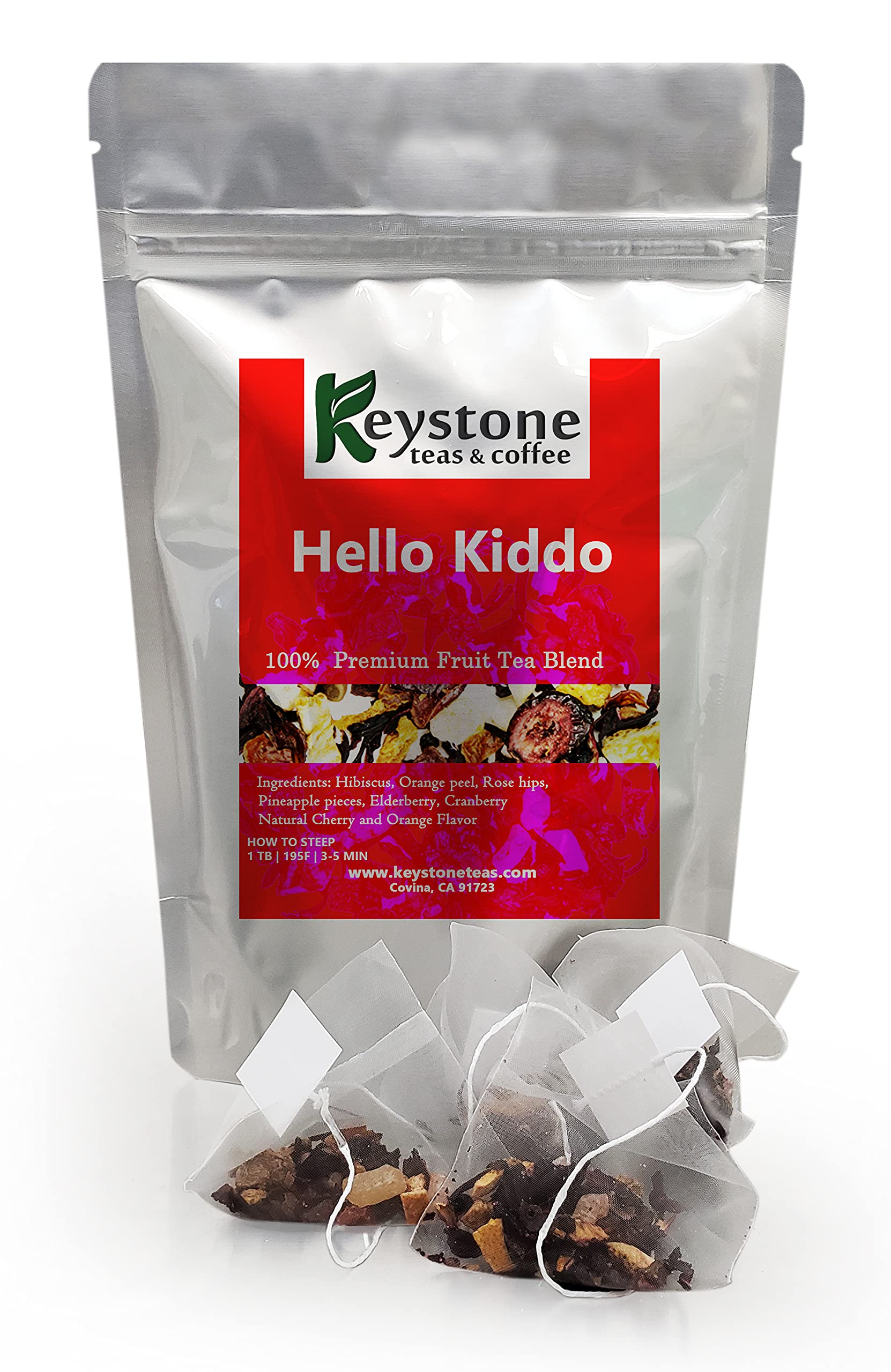 Hello Kiddo Fruit Tea Blend - 25 Pyramid Tea Bags for Kids, Caffeine-Free Herbal Tea for Hot or Iced, Natural Loose Leaf Fruity Flavor - Perfect for After-School Snacks, Bedtime Relaxation & Family Tea Parties (25 Count)