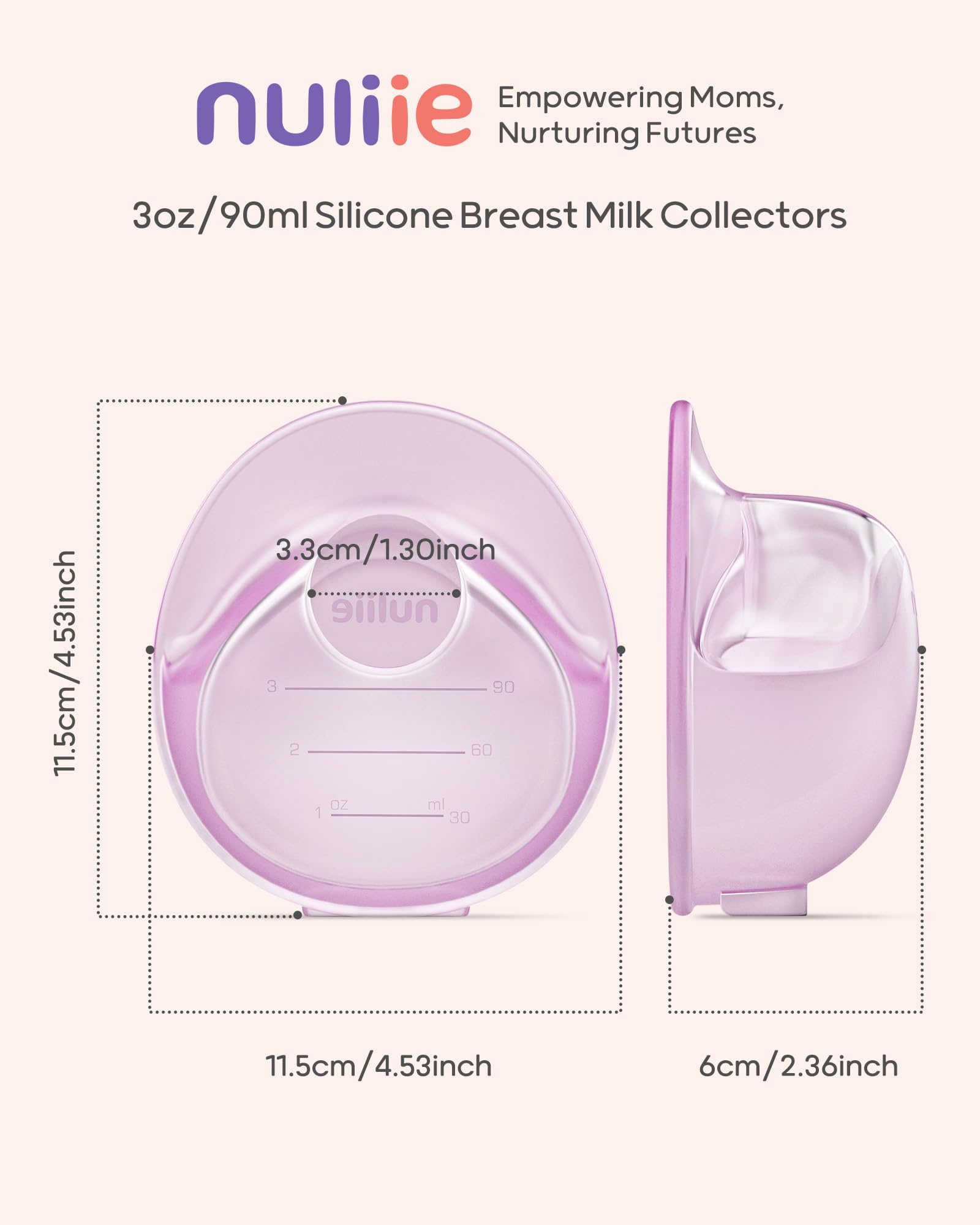 Nuliie 2 Pack Silicone Breast Milk Collectors - 3oz/90ml Leak-Proof Milk Catcher for Breastfeeding, BPA-Free Soft Nursing Shells, Wearable Manual Breast Pump for New Moms - Perfect for On-the-Go Use and Nighttime Feeding