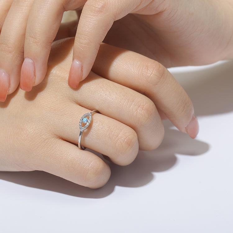 Blue Opal Evil Eye Ring for Women - Protection Jewelry with Healing Stone, Spiritual & Fashion Accessory - Perfect for Gifts, Meditation & Everyday Wear